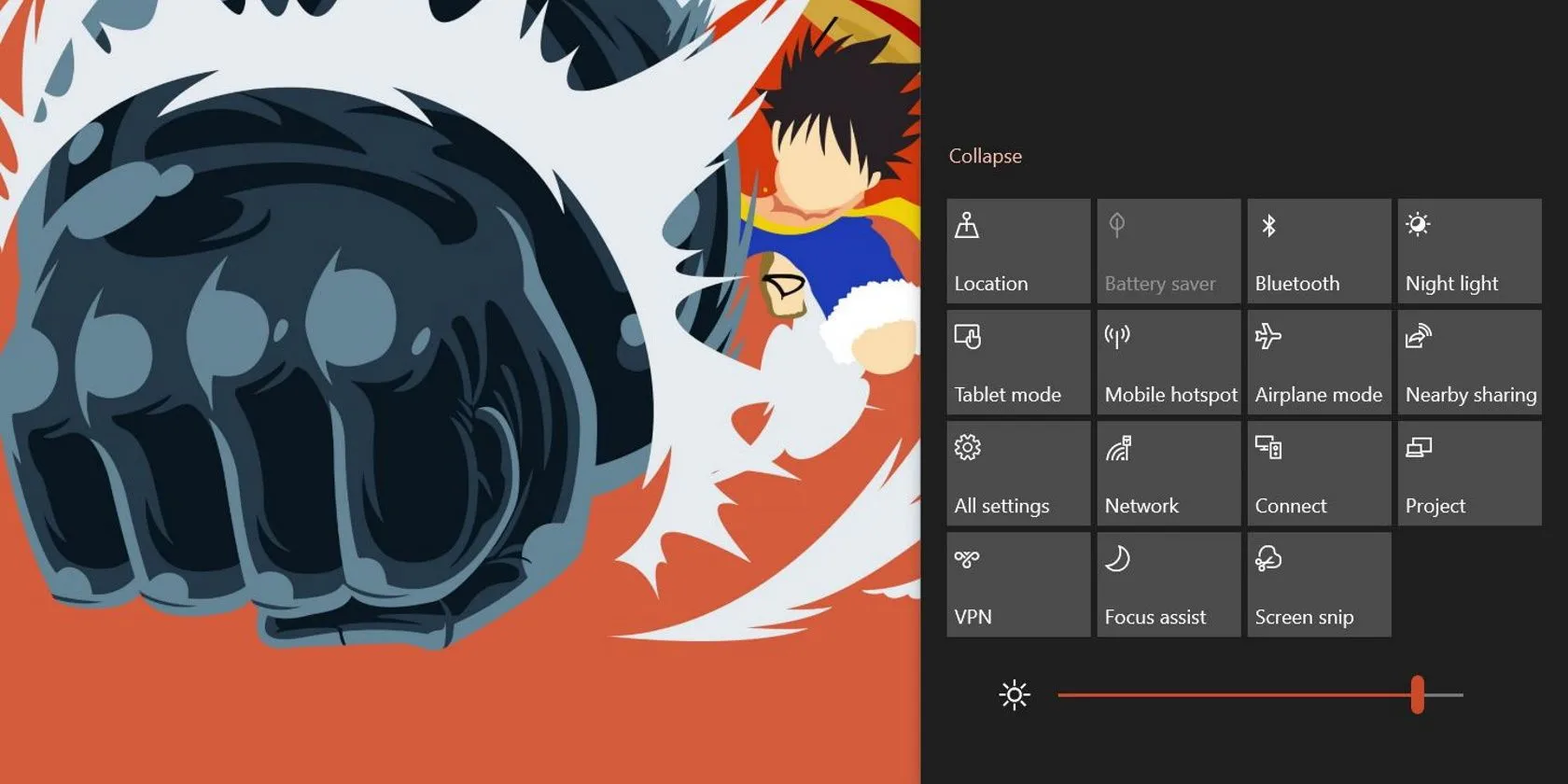Giao diện Trung tâm Hành động (Action Center) của Windows 10 với tùy chọn Tablet Mode