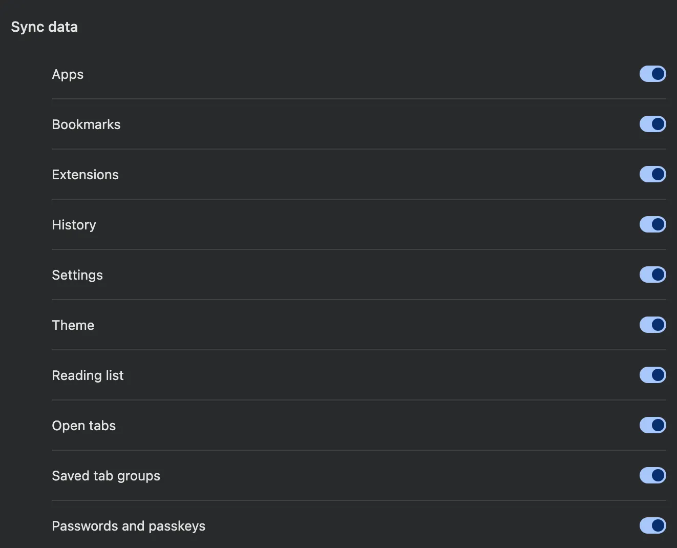 Giao diện tùy chỉnh đồng bộ dữ liệu trình duyệt Google Chrome