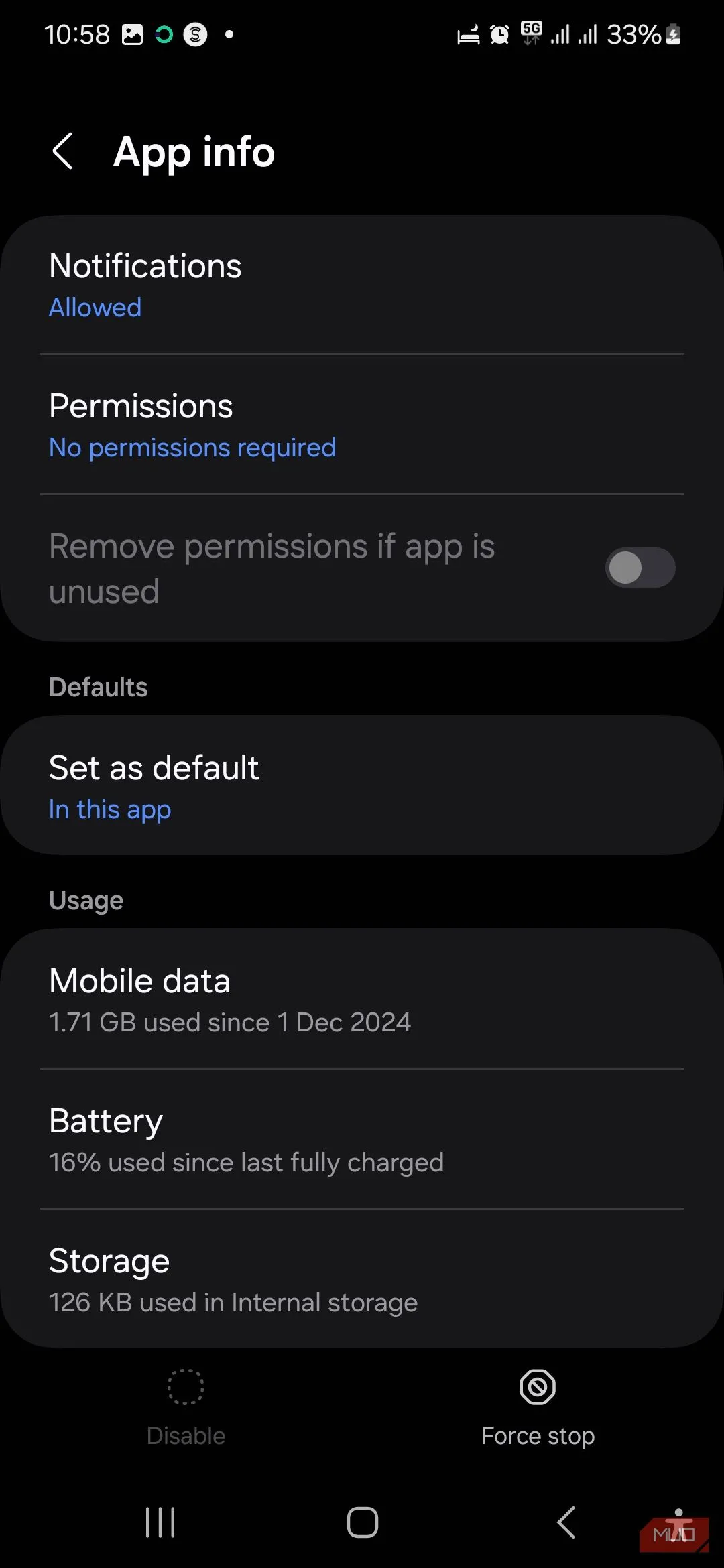 Giao diện tùy chọn Lưu trữ của USBSettings trên điện thoại Samsung