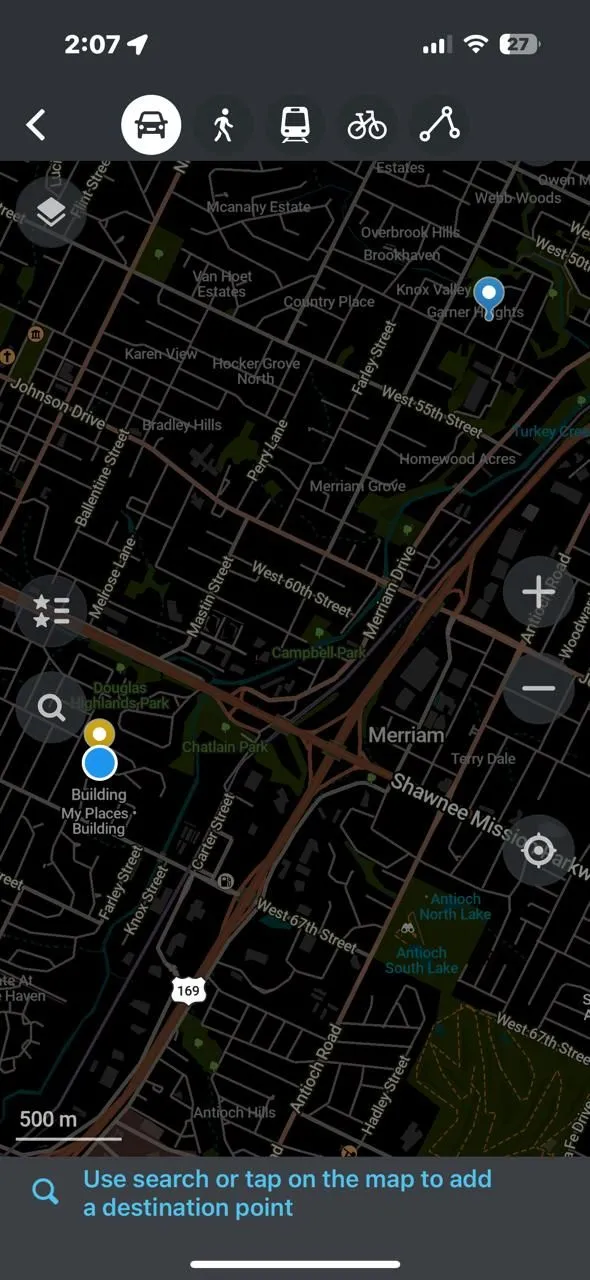 Giao diện ứng dụng Organic Maps với điểm đến đã được thêm, minh họa khả năng điều hướng trực quan và bảo mật.