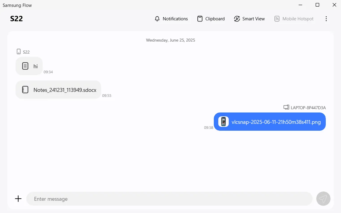 Giao diện ứng dụng Samsung Flow trên máy tính Windows với các tùy chọn