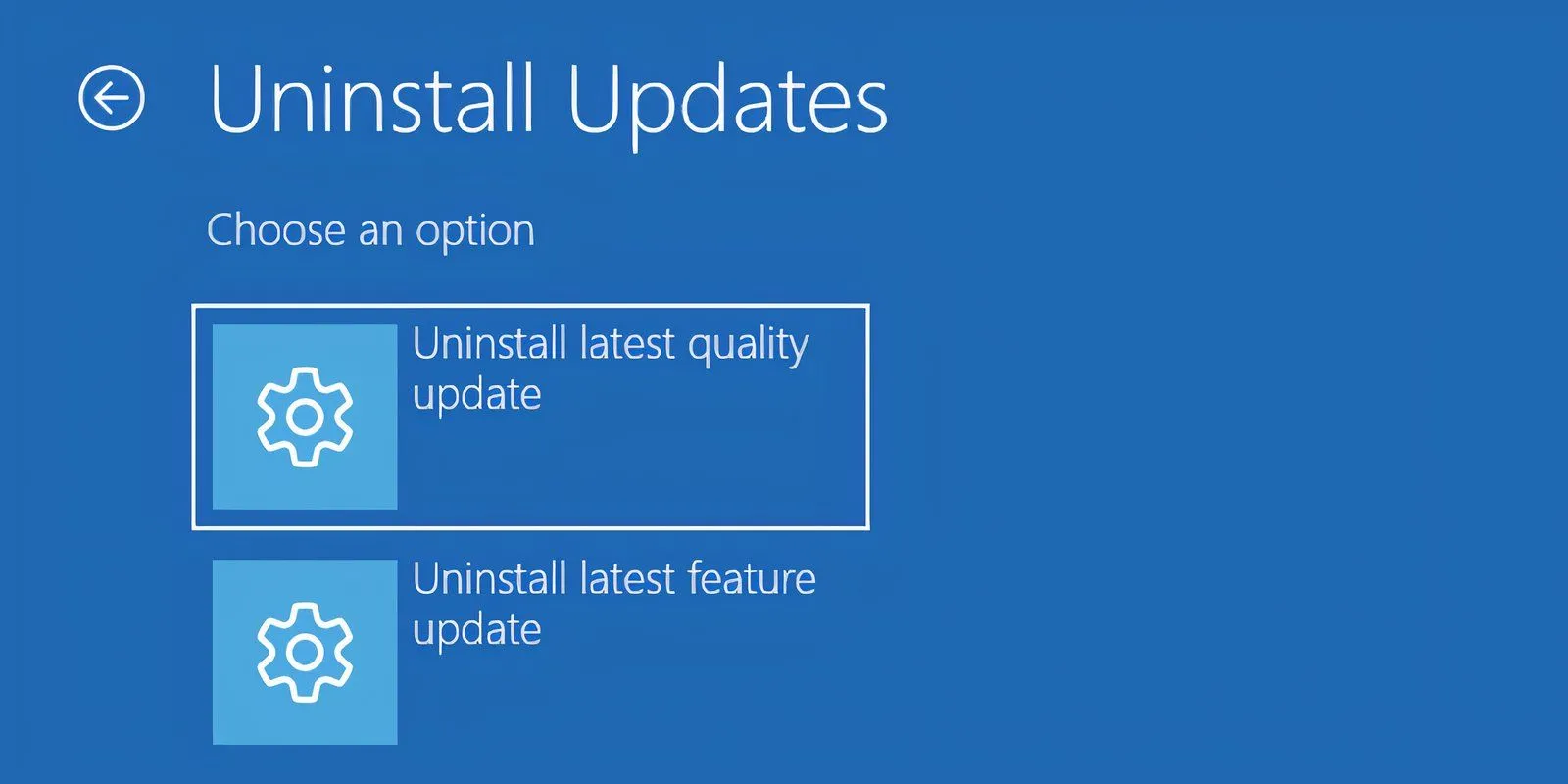Giao diện Uninstall updates trong Windows Recovery Environment để gỡ bỏ các bản cập nhật gây lỗi khởi động.