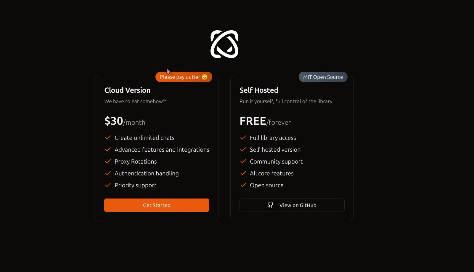 Giao diện website Browser Use với các gói đăng ký và tùy chọn giá