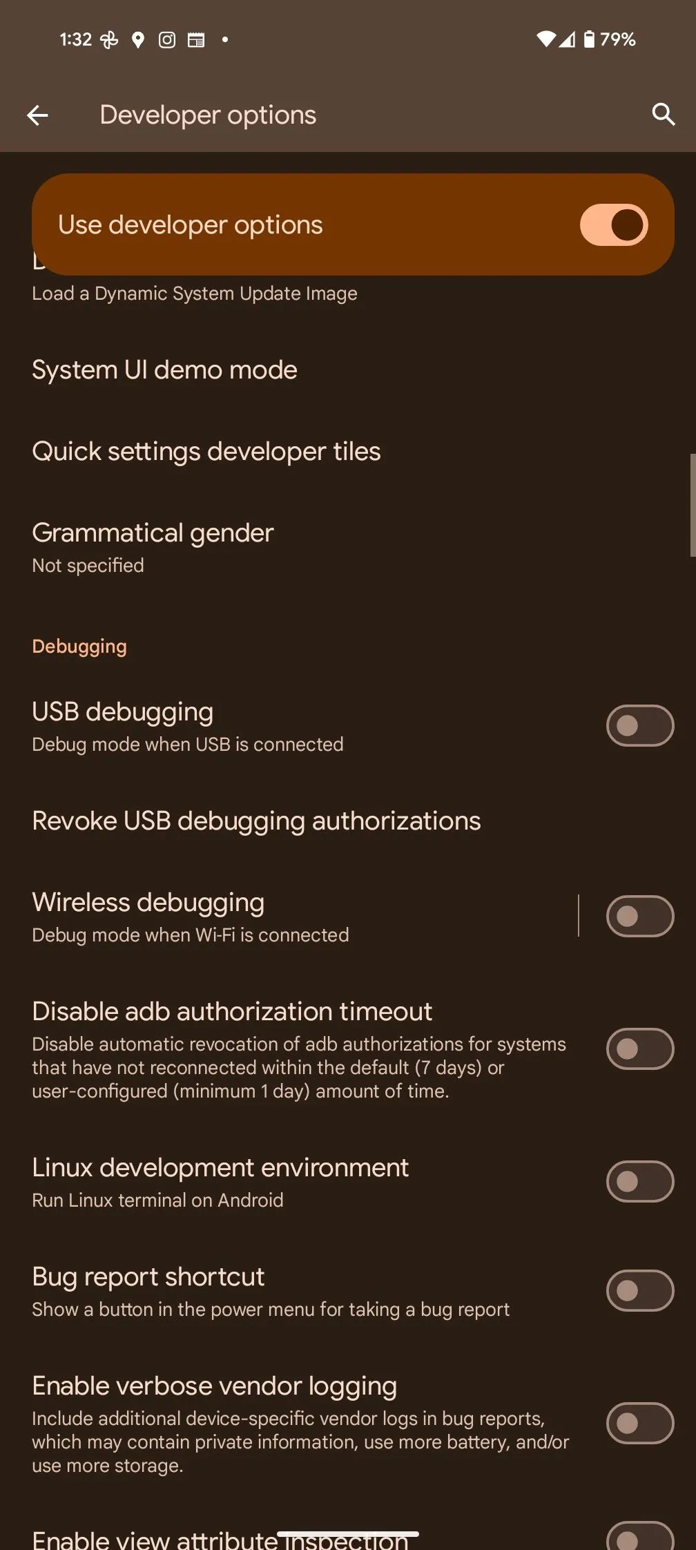 Gỡ lỗi USB có dây trong Tùy chọn nhà phát triển Android