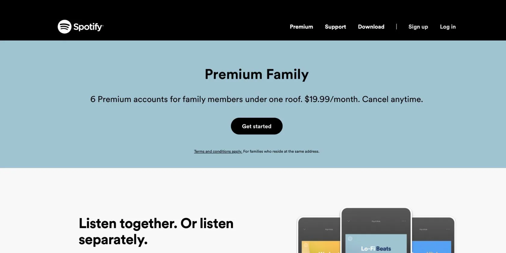 Gói Spotify Premium Family cho phép tối đa sáu thành viên cùng địa chỉ sử dụng với chi phí ưu đãi.