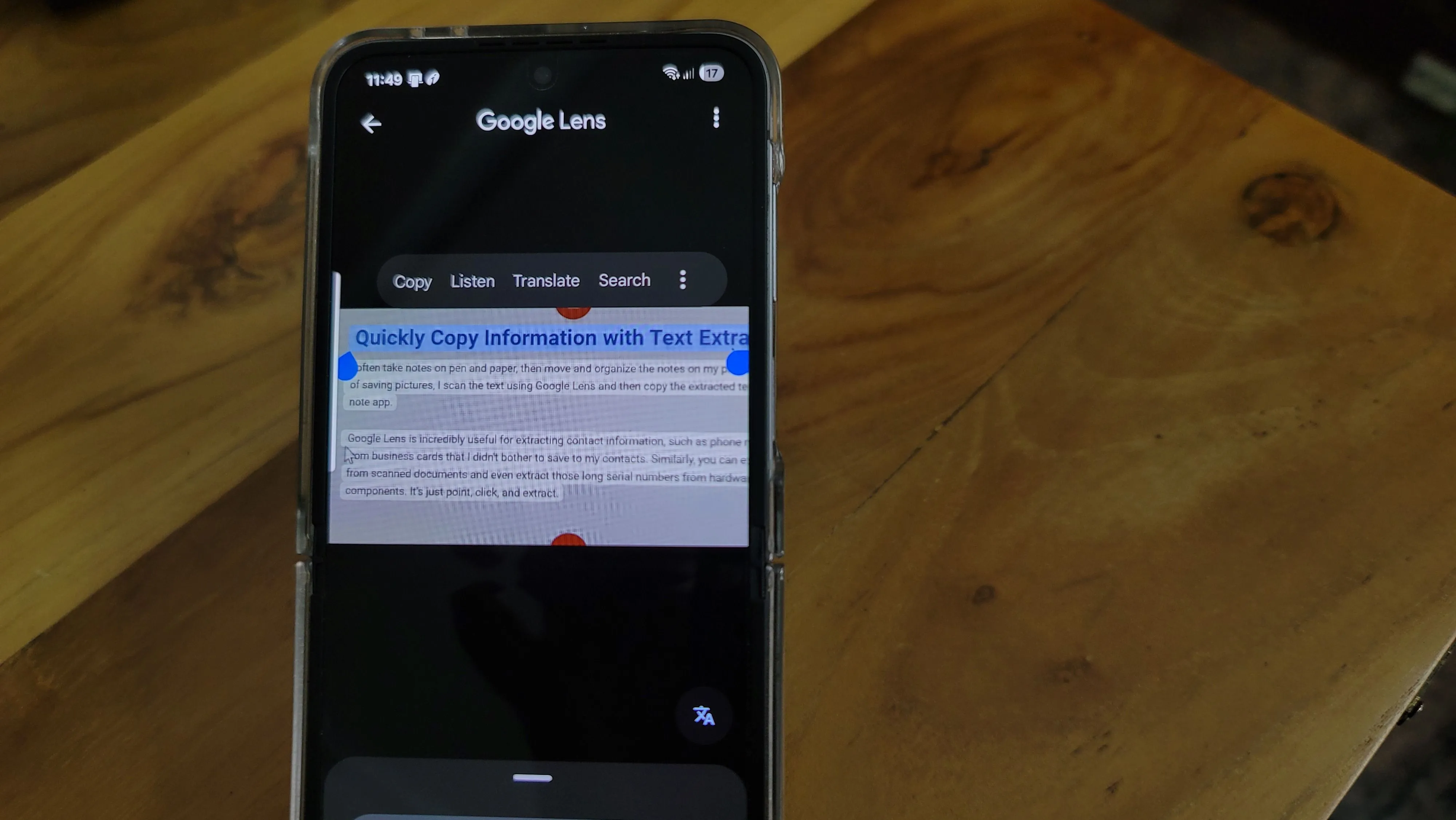 Google Lens trích xuất thông tin văn bản