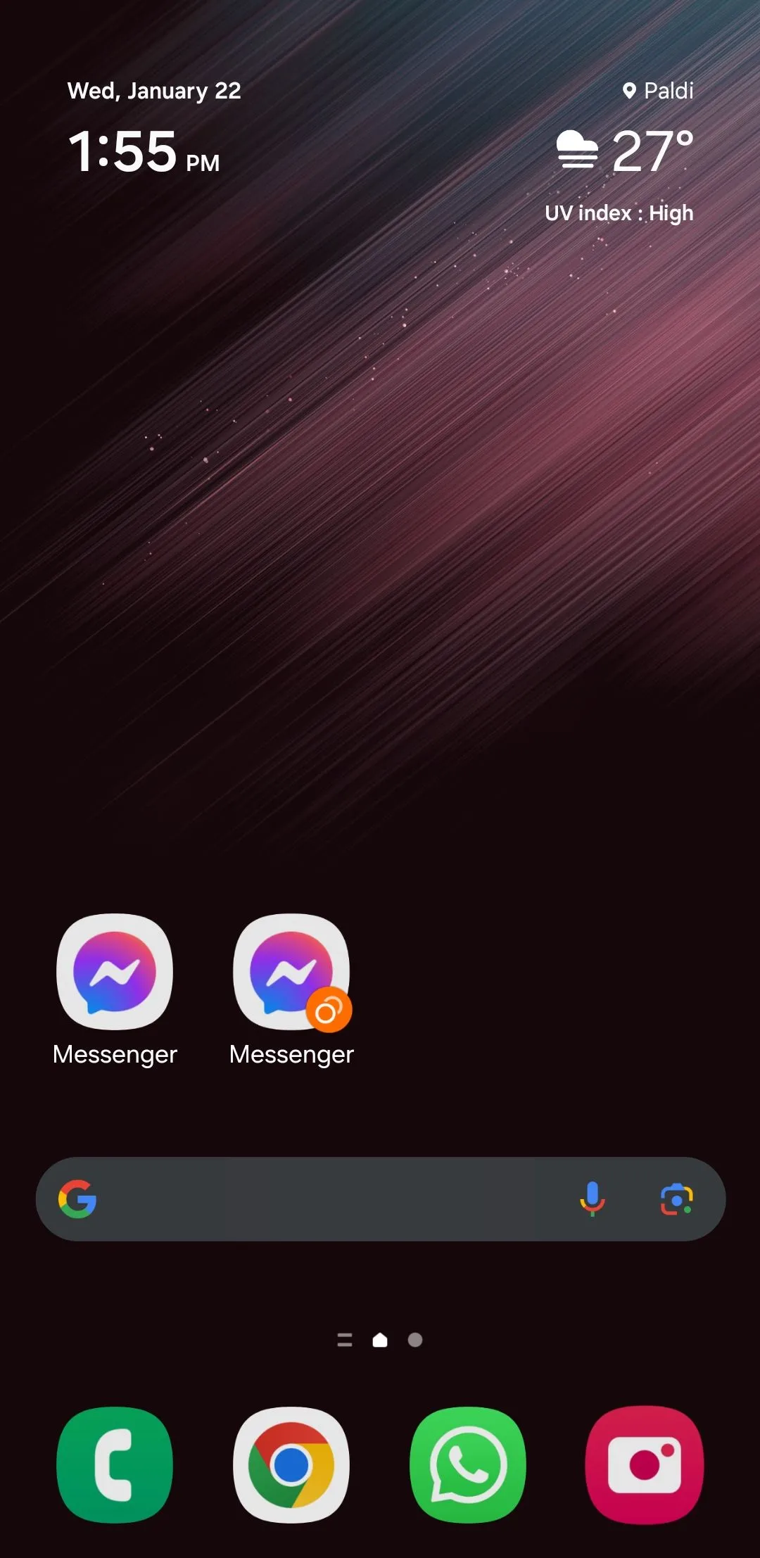 Hai biểu tượng ứng dụng Messenger trên màn hình chính Samsung minh họa tính năng Ứng dụng kép