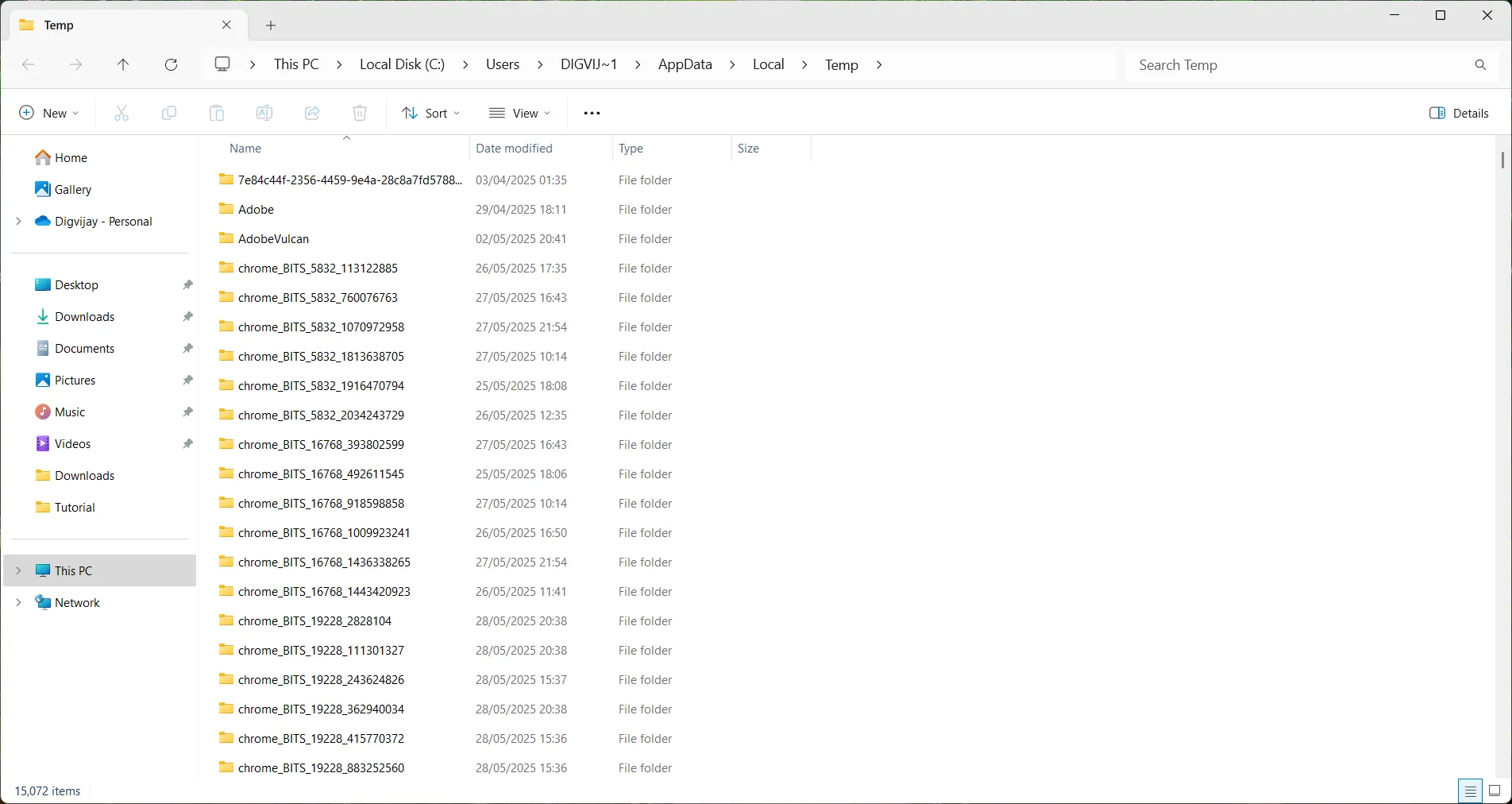 Hiển thị thư mục tạm hệ thống (C:WindowsTemp) trên giao diện File Explorer