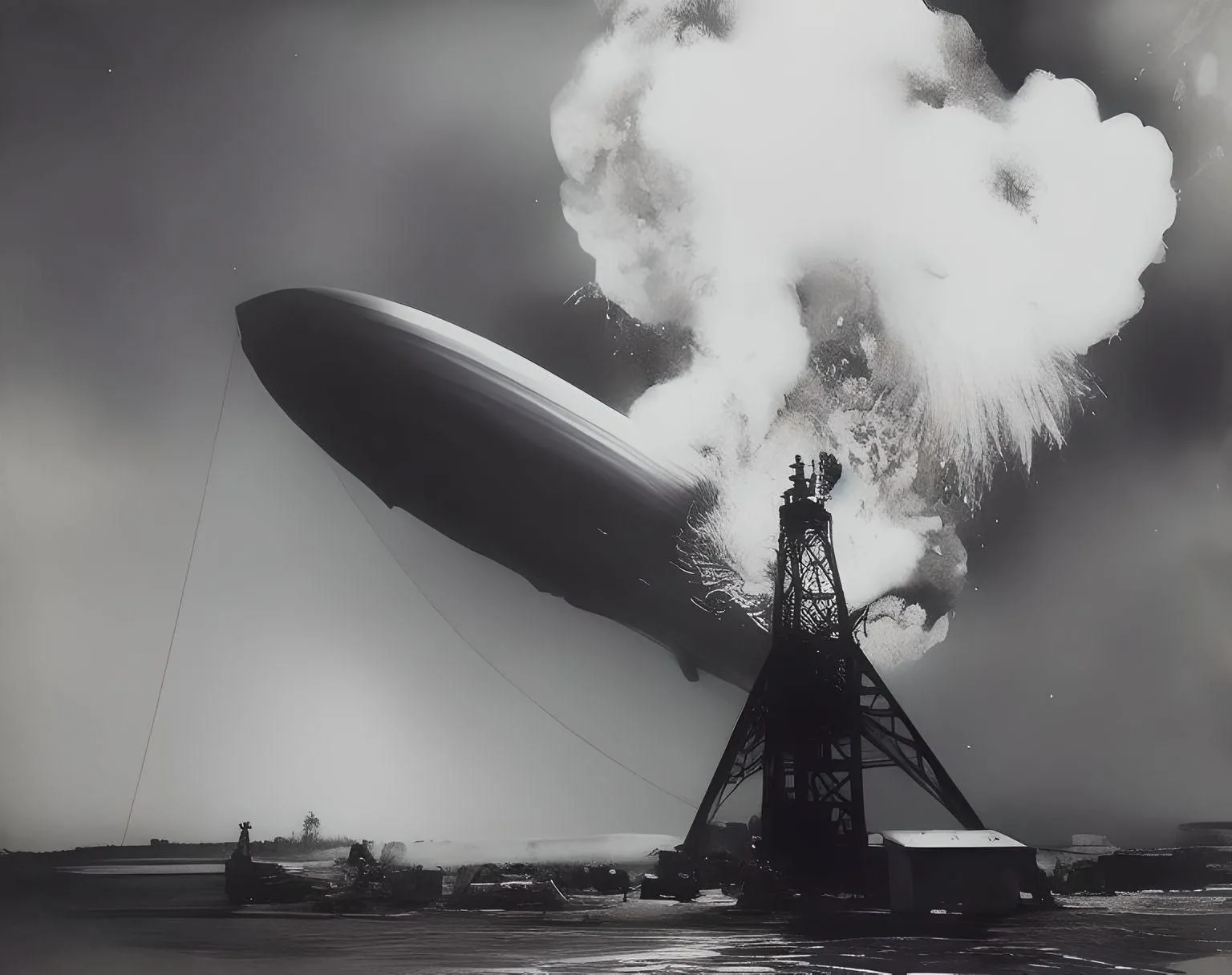 Hình ảnh AI tái tạo thảm họa Hindenburg, trông rất giống ảnh gốc nhưng là sản phẩm của AI.