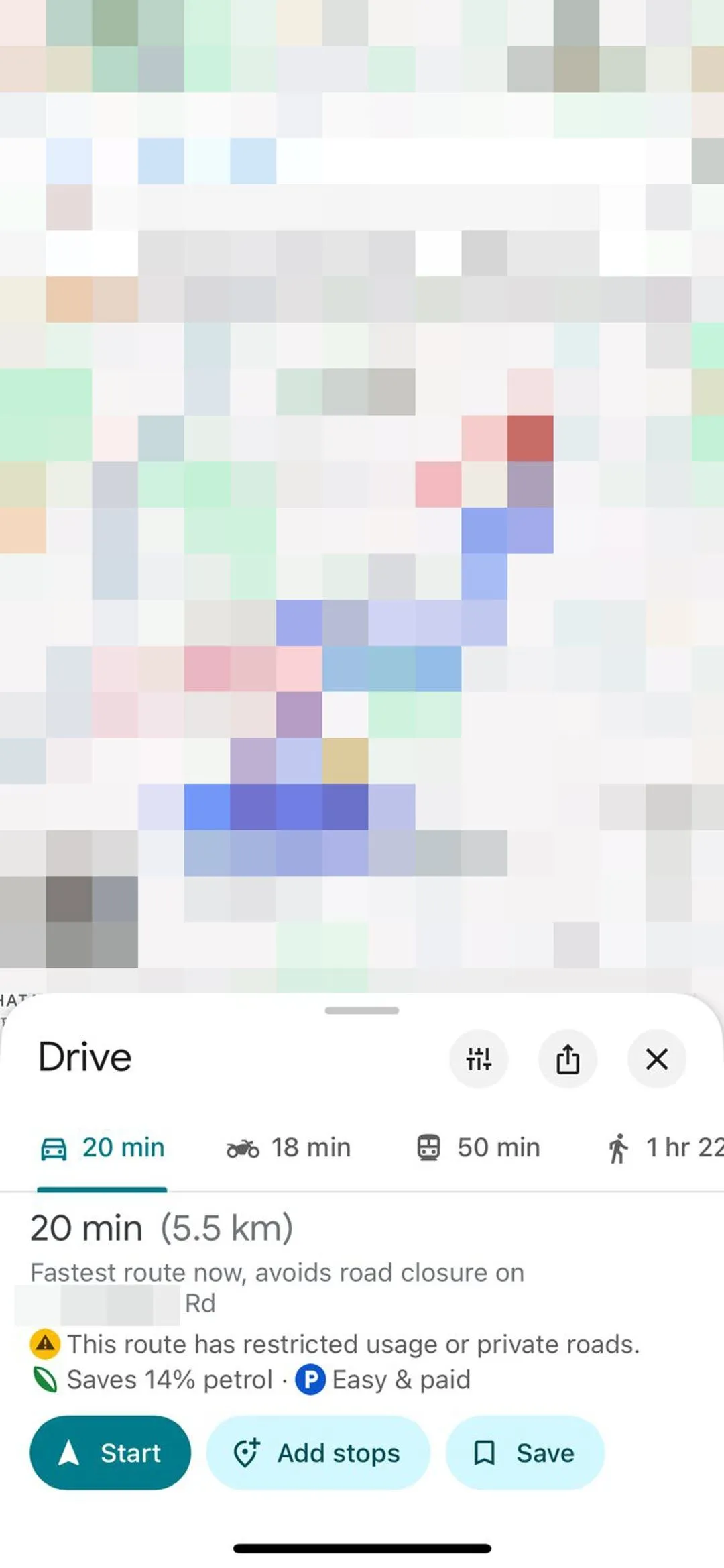 Hình ảnh Google Maps trên iPhone với tính năng hiển thị chỗ đậu xe dễ dàng