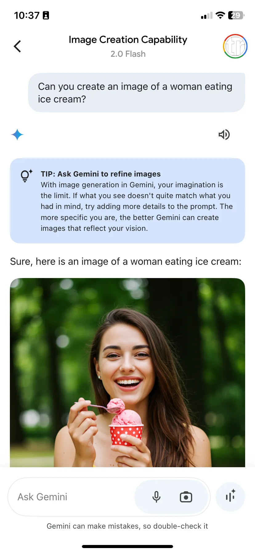 Hình ảnh người phụ nữ ăn kem do Imagen 3 trên Gemini tạo ra