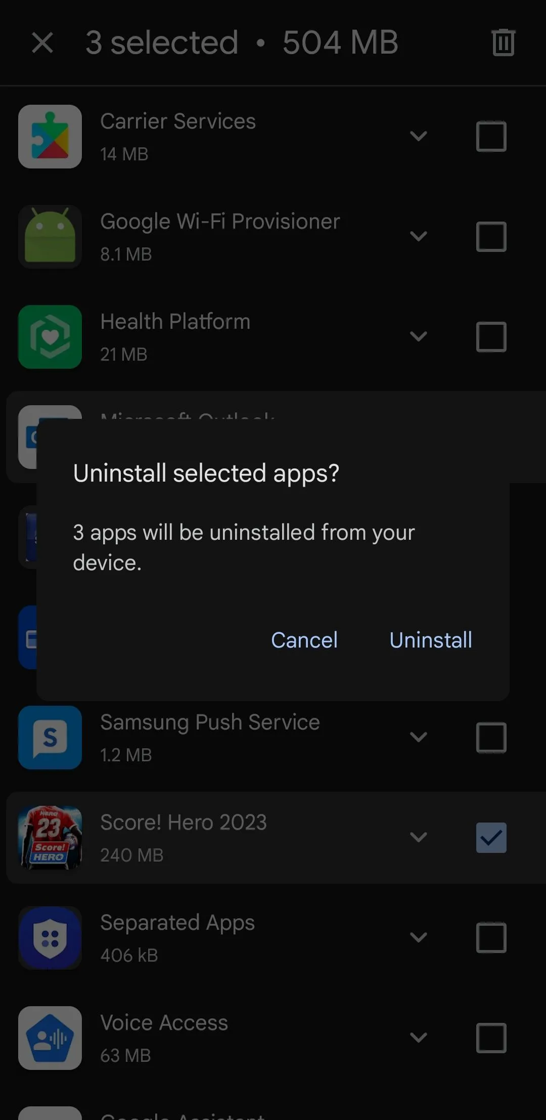 Hộp thoại xác nhận gỡ cài đặt ứng dụng trong Play Store