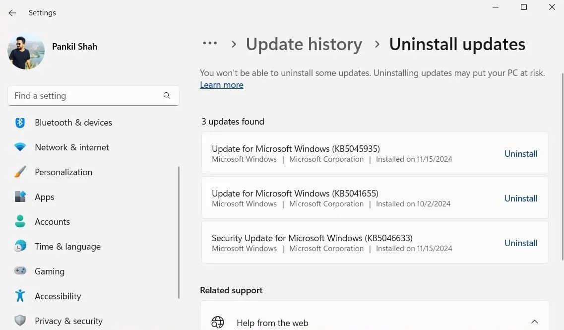 Hướng dẫn gỡ cài đặt bản cập nhật Windows 11 qua ứng dụng Cài đặt