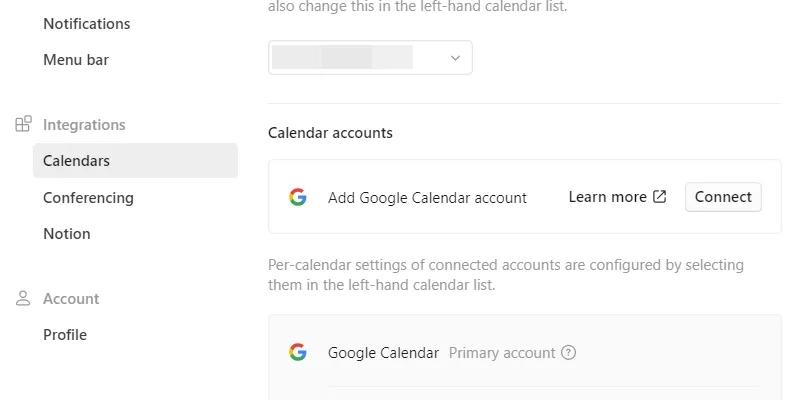 Hướng dẫn kết nối tài khoản Google Calendar vào Notion Calendar để đồng bộ sự kiện.