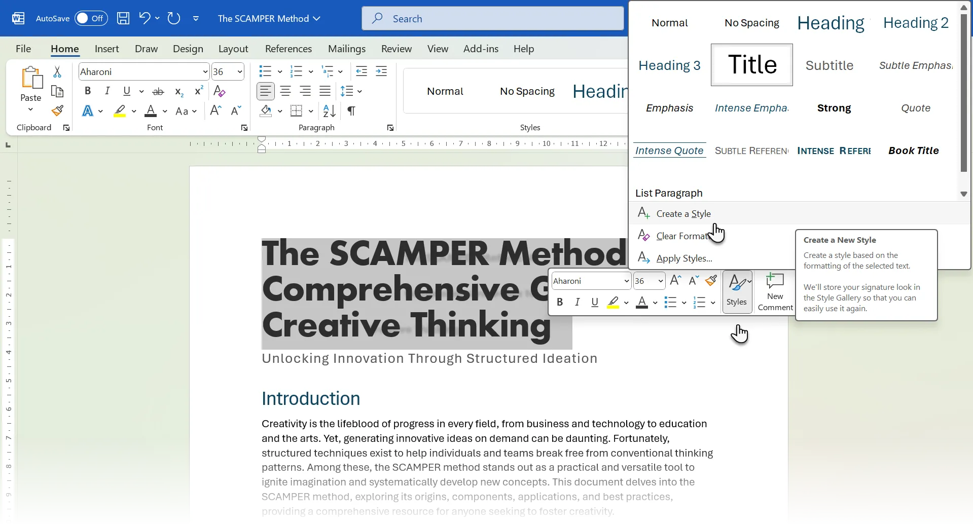 Hướng dẫn tạo một Style mới từ văn bản đã định dạng trong Microsoft Word, hộp thoại Create New Style from Formatting.
