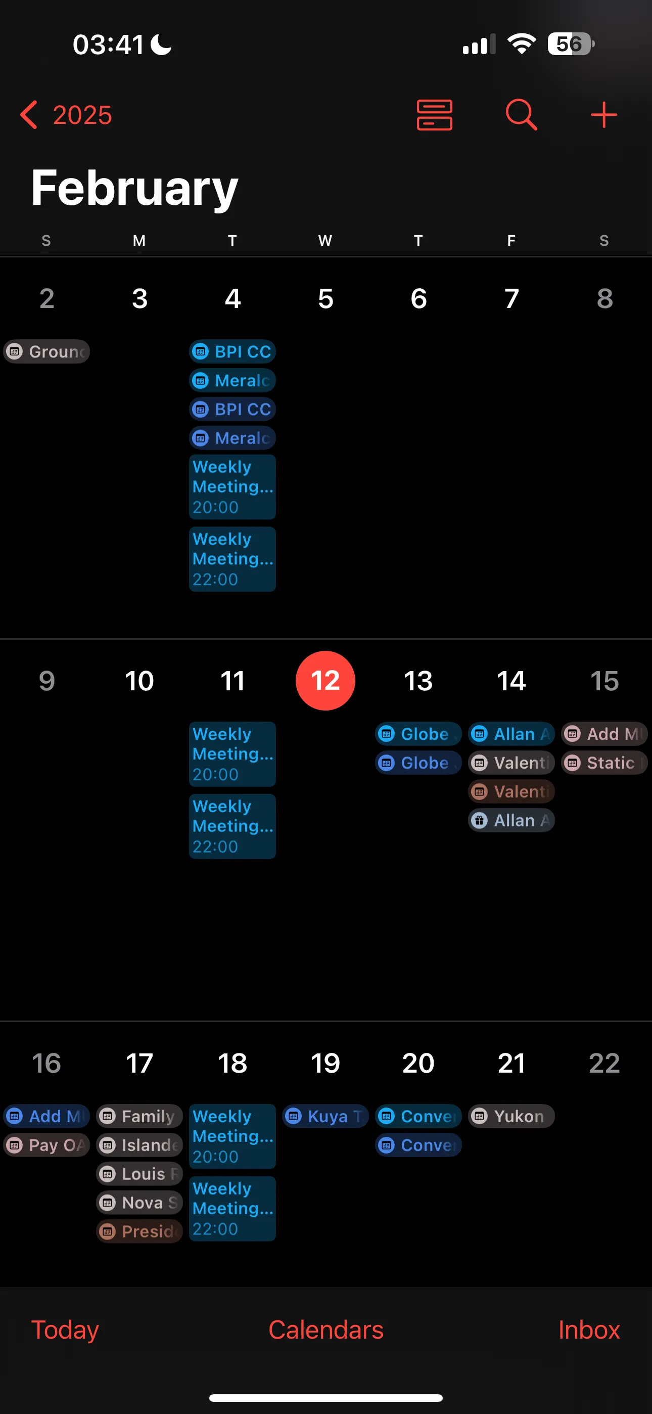 Lịch Apple hiển thị ba tuần