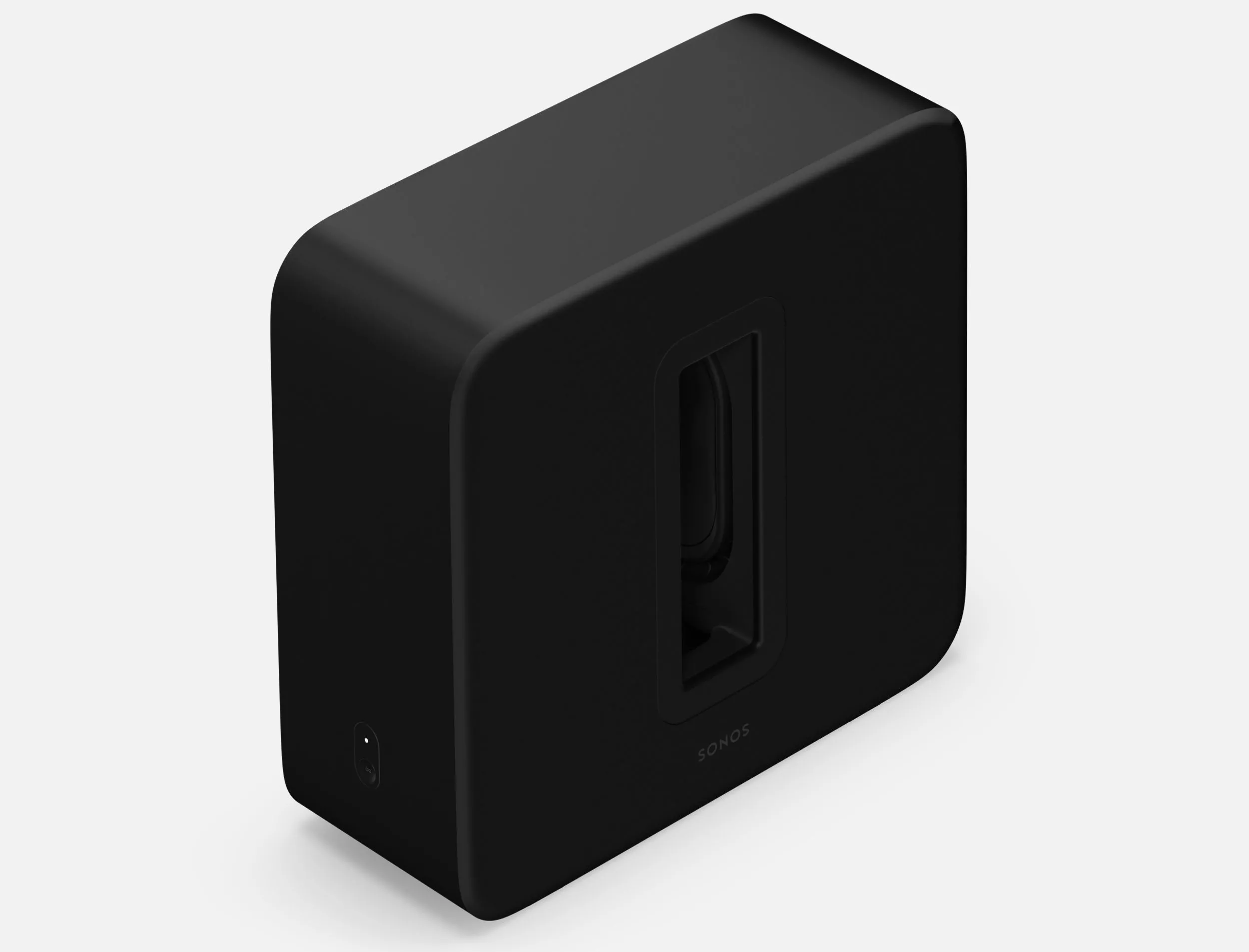 Loa siêu trầm Sonos Sub đặt cạnh soundbar Sonos, minh họa cho hệ thống âm thanh cao cấp.