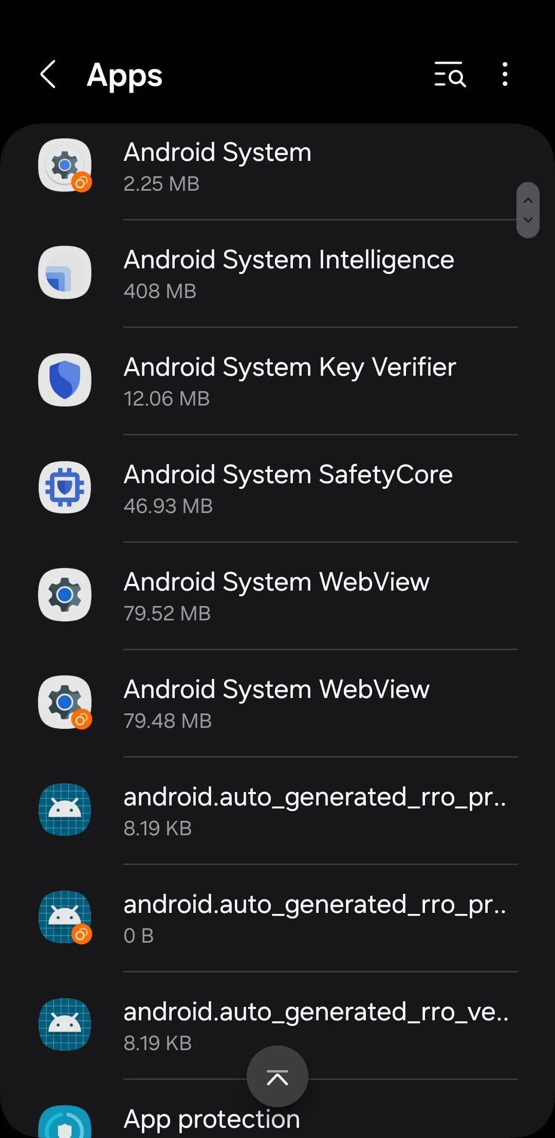 Màn hình cài đặt &quot;Ứng dụng&quot; trên điện thoại Android, hiển thị danh sách các ứng dụng đã cài đặt