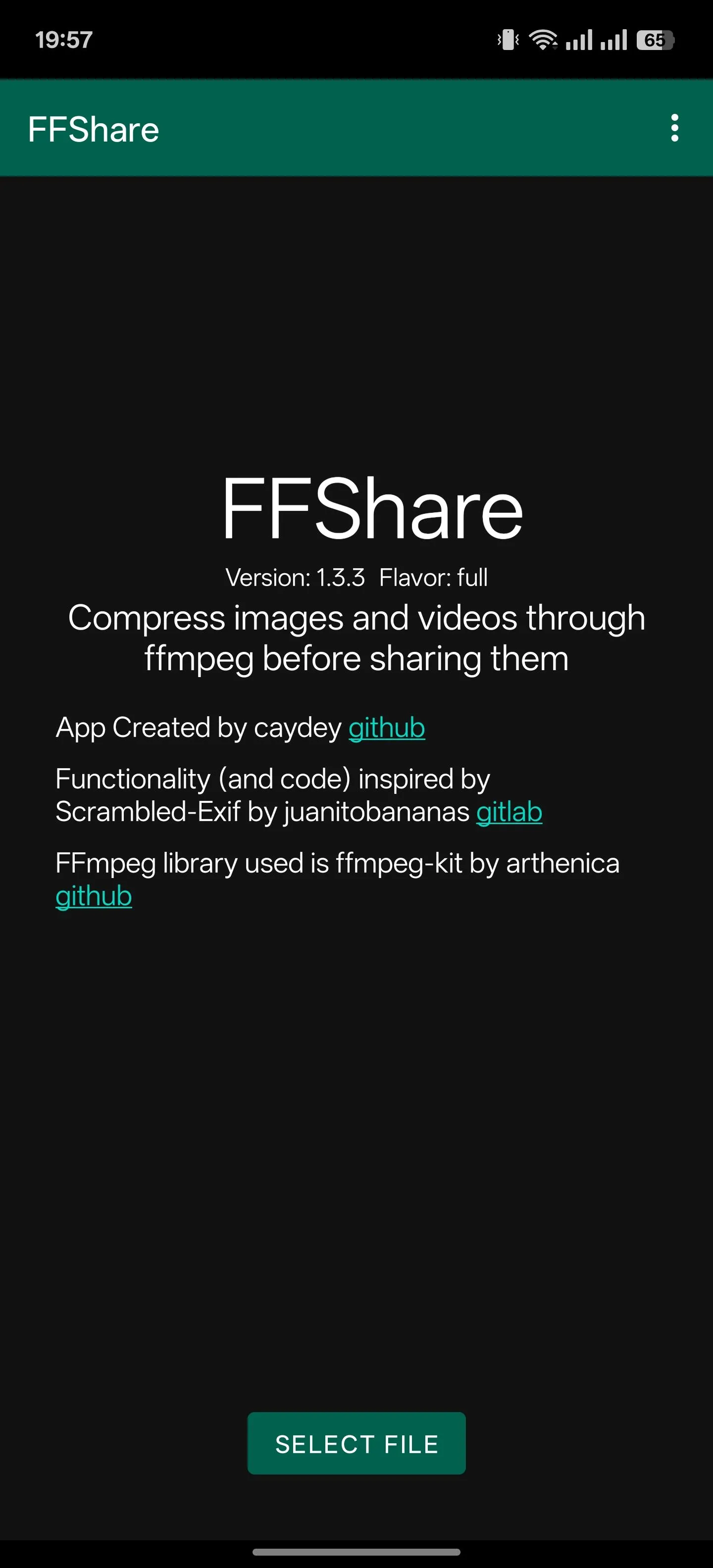 Màn hình chính ứng dụng FFShare trên Android.