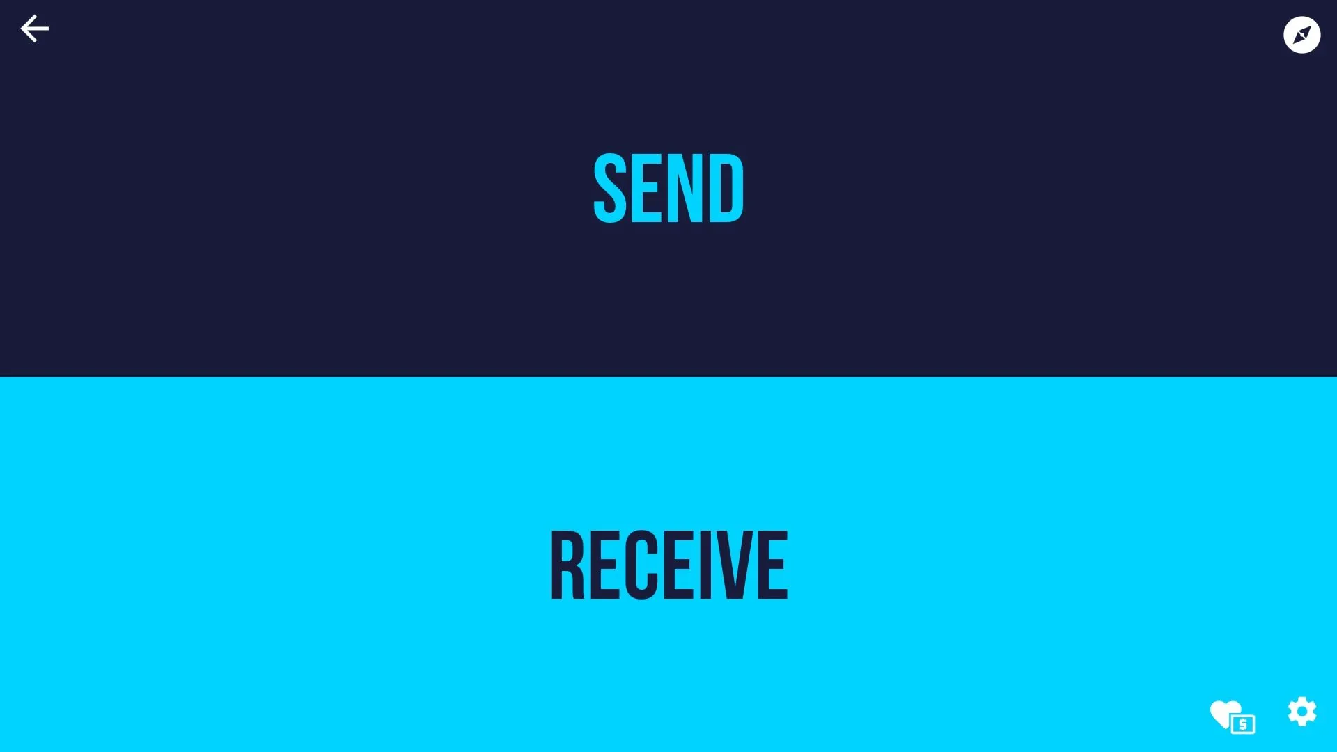 Màn hình chính ứng dụng Send Files to TV, hiển thị các tùy chọn gửi và nhận tệp giữa các thiết bị.