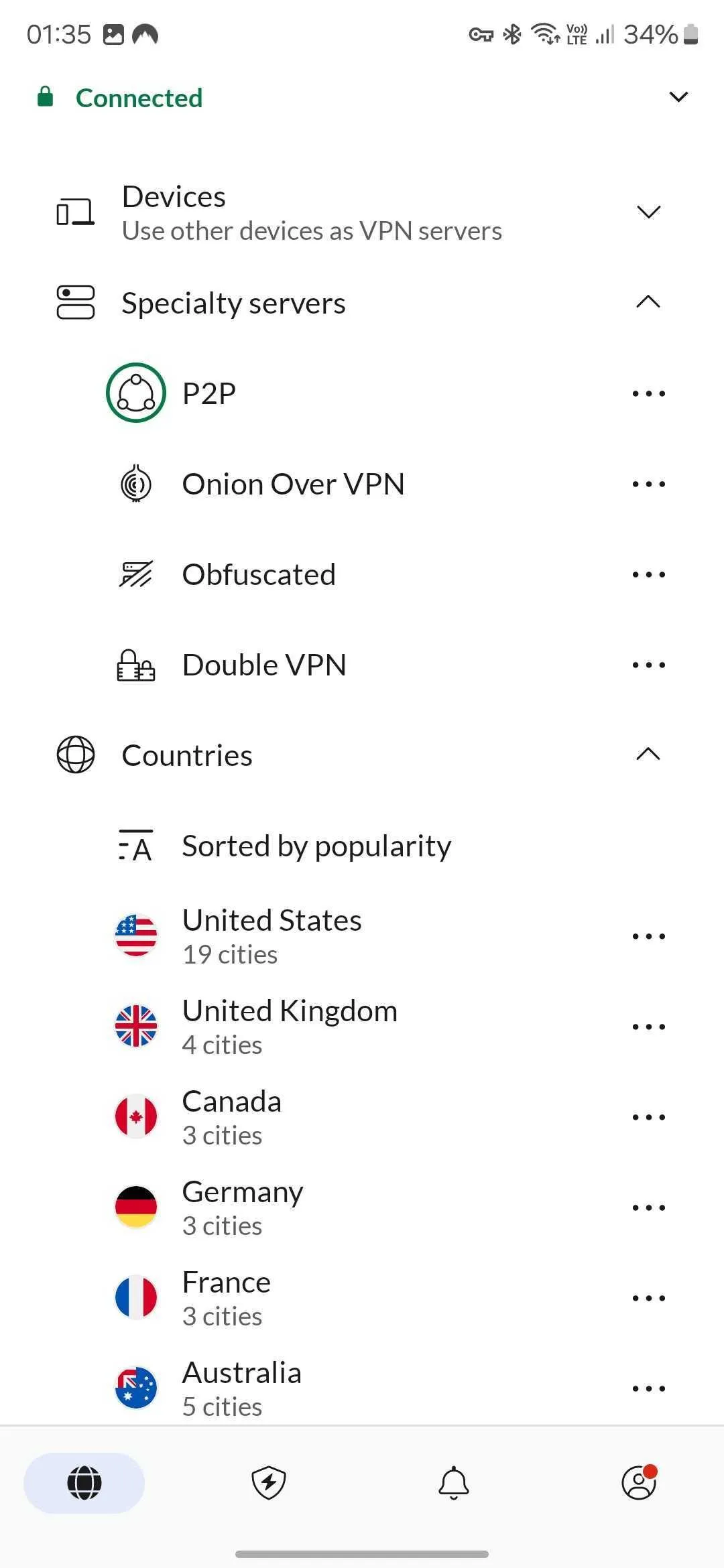 Màn hình điện thoại Android hiển thị ứng dụng NordVPN đang kết nối, minh họa cho việc ẩn địa chỉ IP và bảo vệ kết nối mạng.