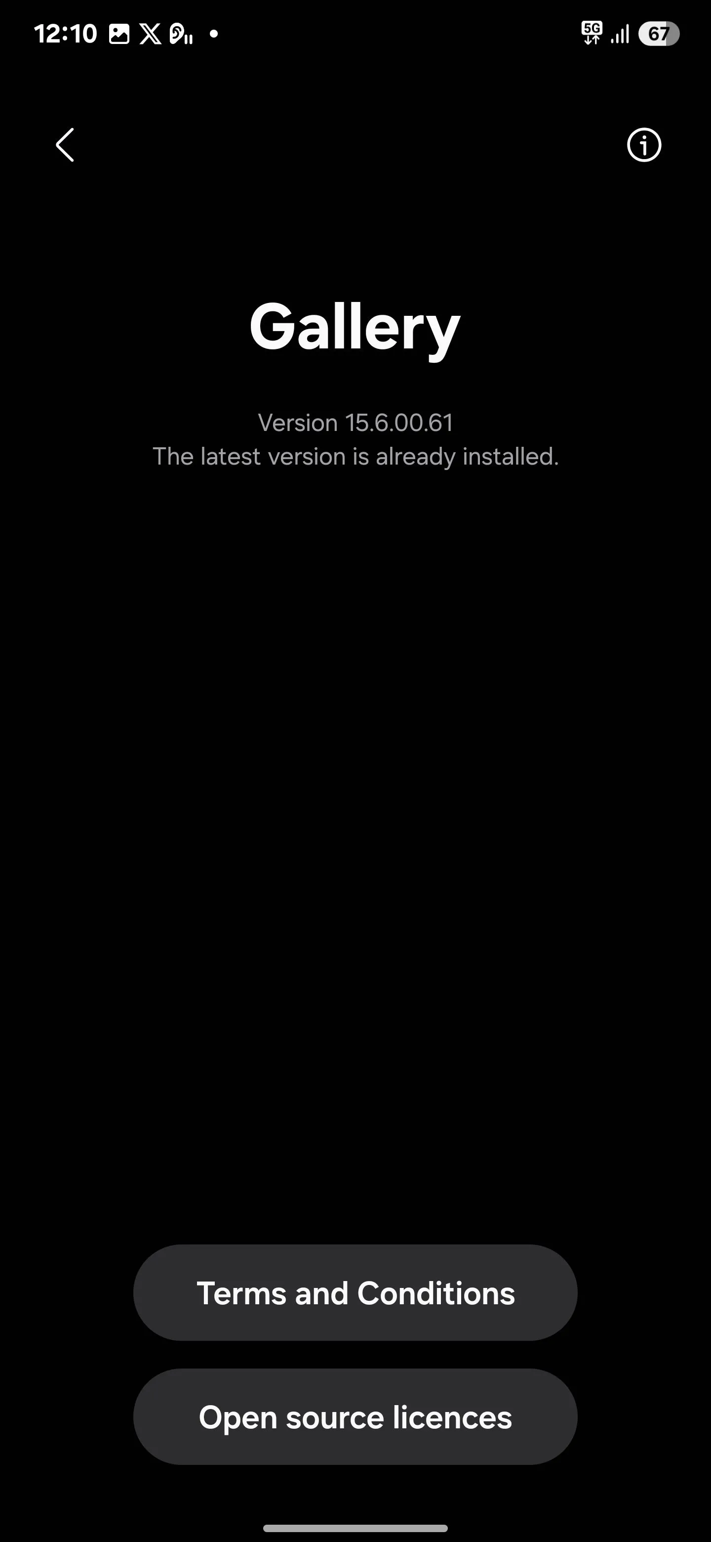 Màn hình hiển thị số bản dựng của ứng dụng Thư viện Samsung Galaxy
