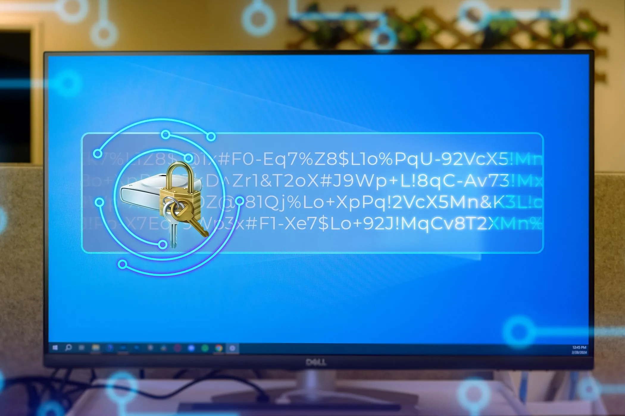 Màn hình máy tính chạy Windows 11 với biểu tượng BitLocker, minh họa công nghệ mã hóa ổ đĩa bảo vệ dữ liệu.