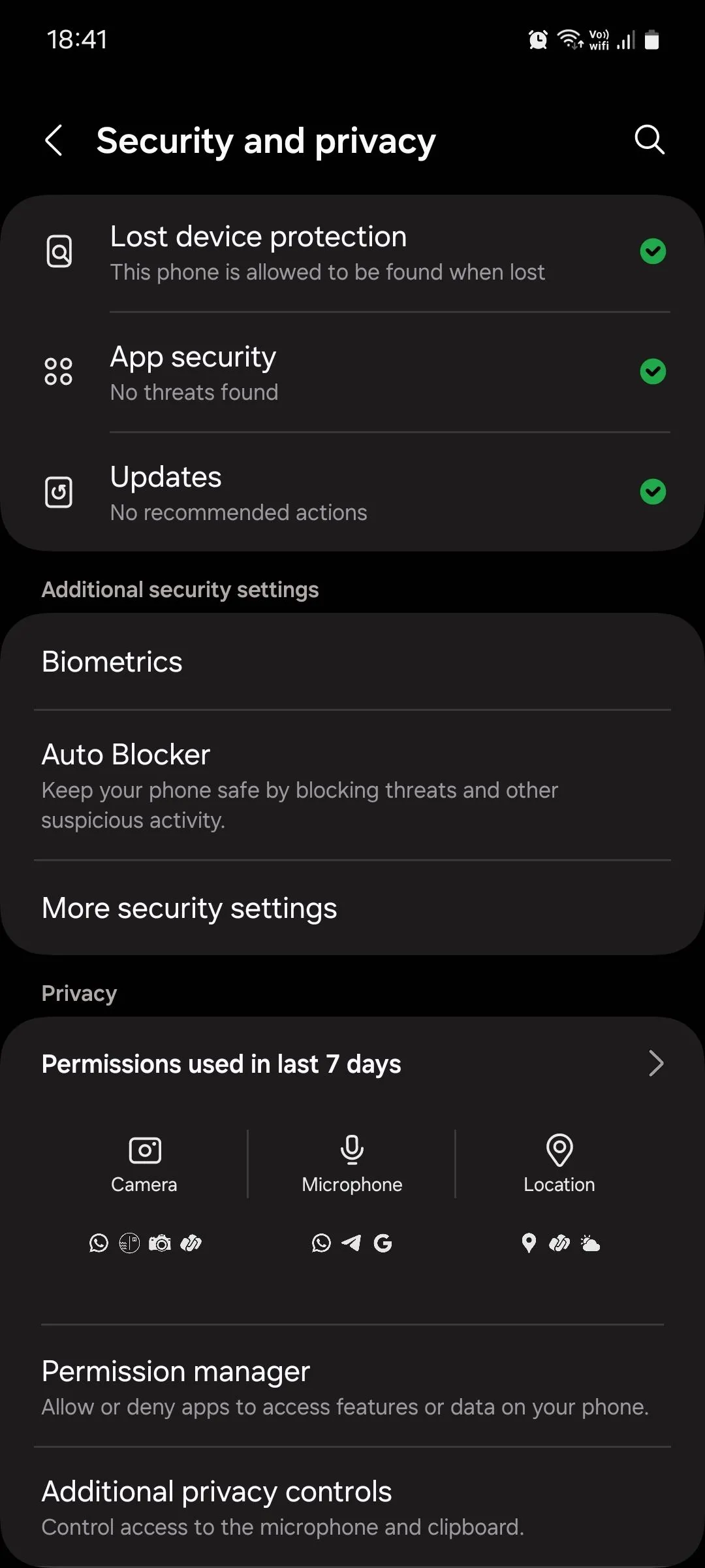 Menu Bảo mật và quyền riêng tư của Samsung One UI