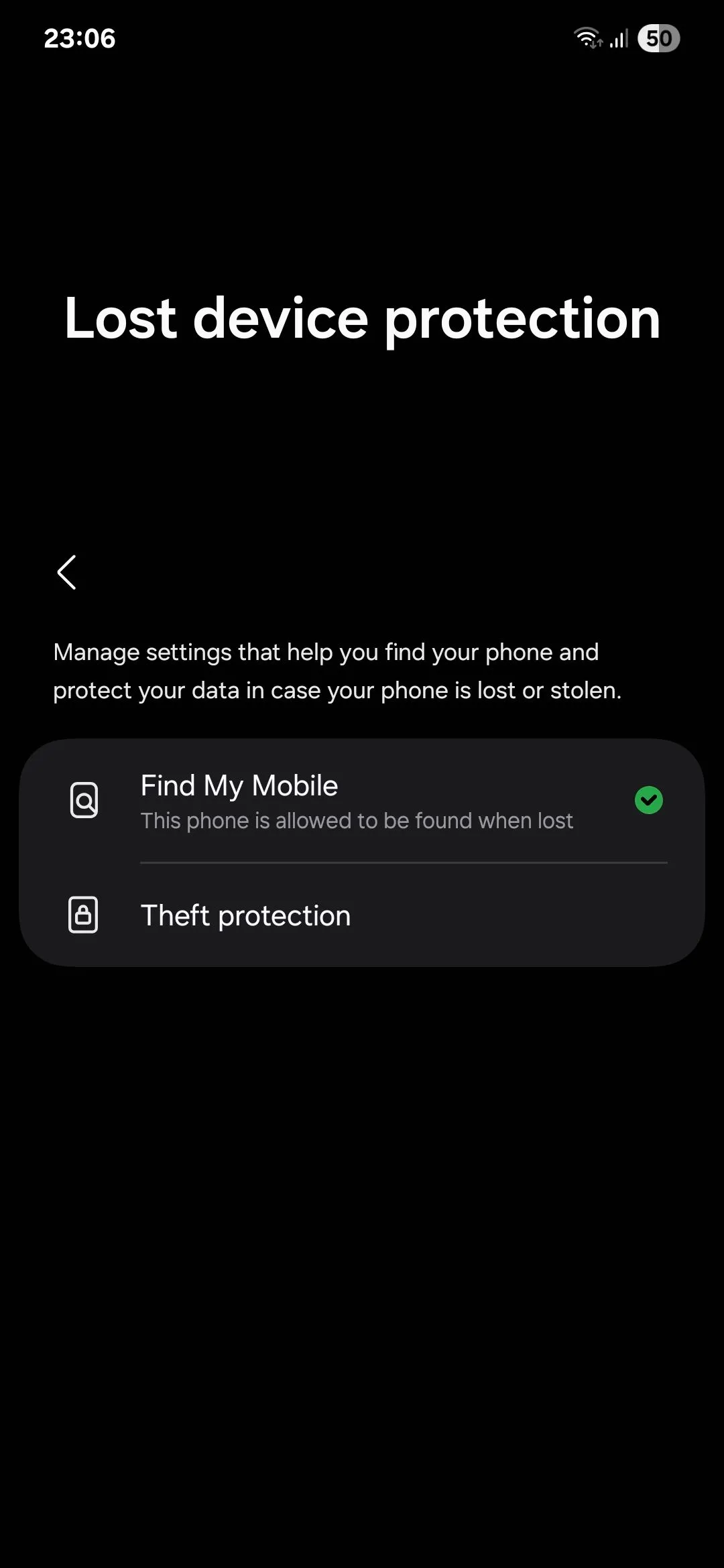 Menu Bảo vệ thiết bị thất lạc trên Samsung