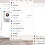 Menu chuột phải trong File Explorer hiển thị tùy chọn 'Thêm vào kho lưu trữ' của WinRAR