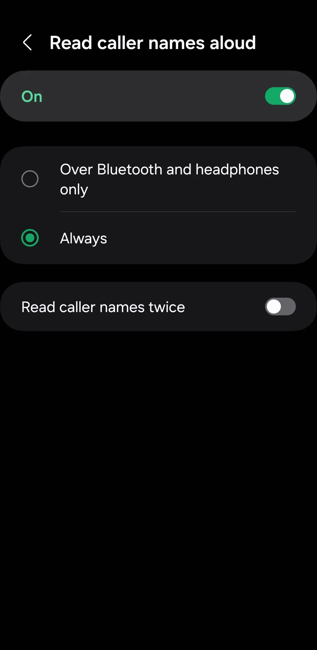 Menu đọc tên người gọi to trên Android