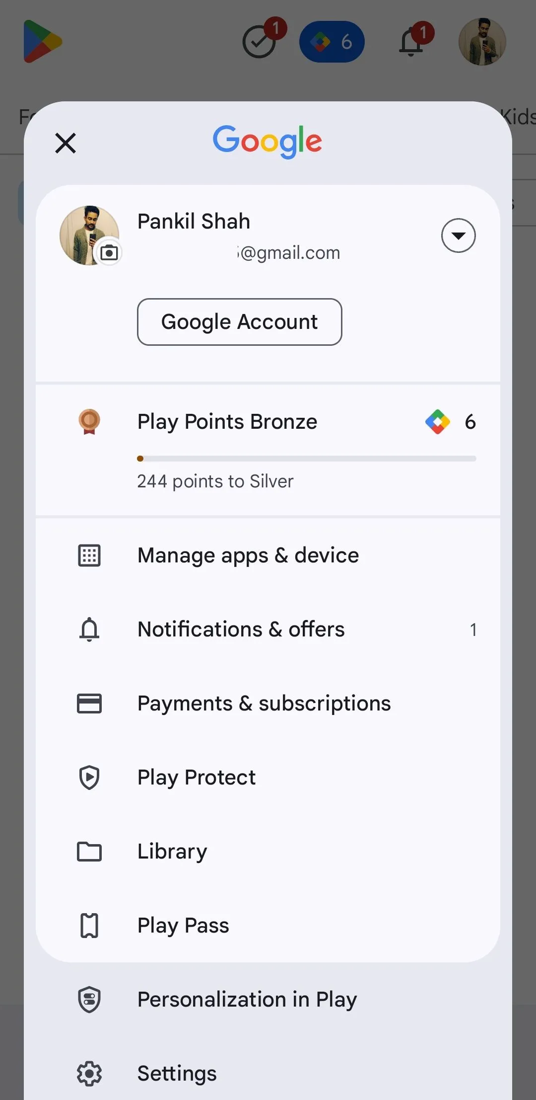 Menu Google Play Store trên điện thoại Android