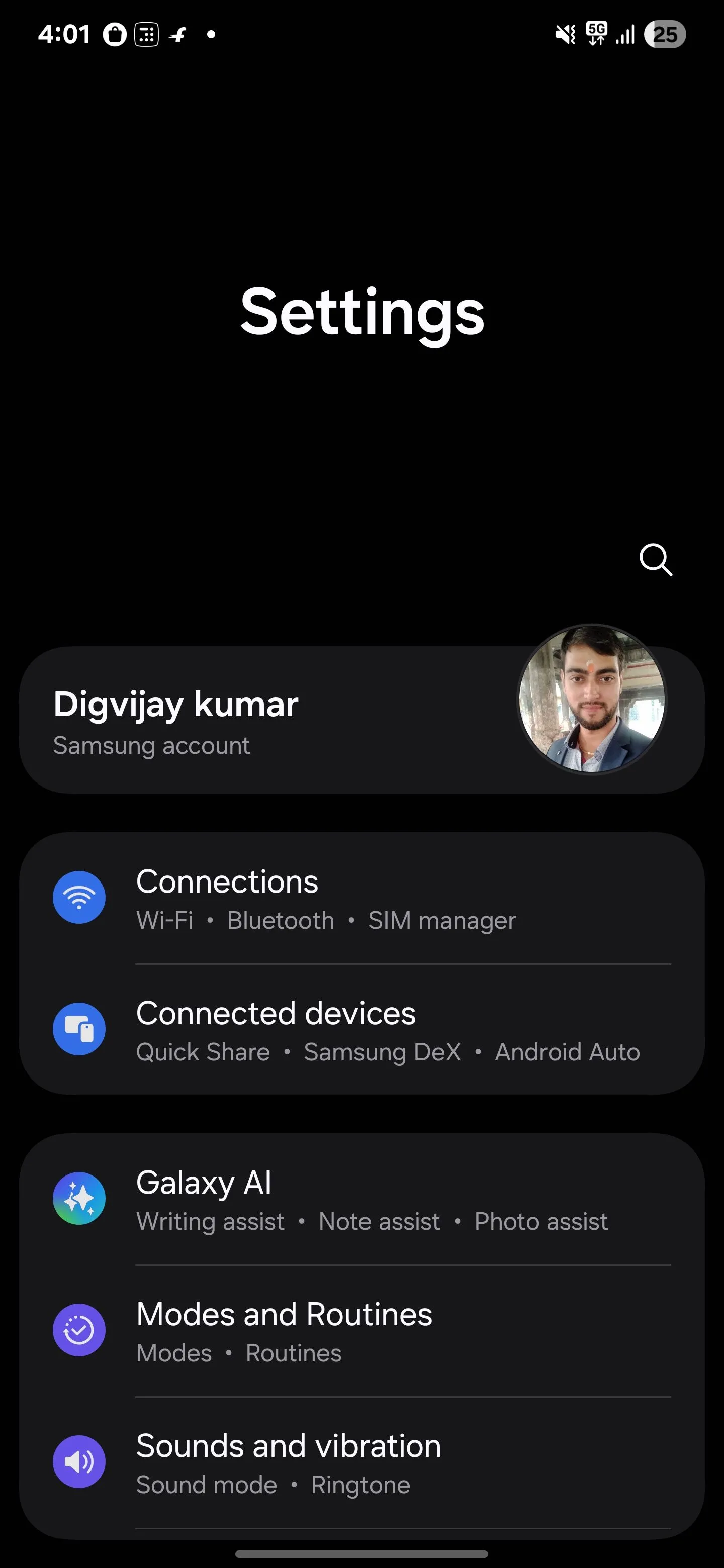 Menu Kết nối (Connections) trong cài đặt điện thoại Samsung