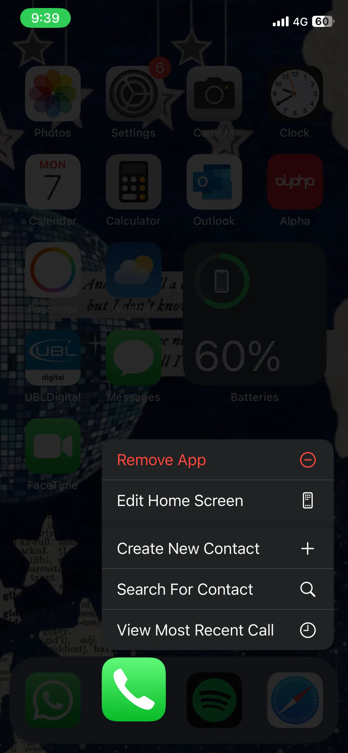 Menu ngữ cảnh sau khi bật Giảm độ trong suốt trên iPhone giúp cải thiện khả năng đọc
