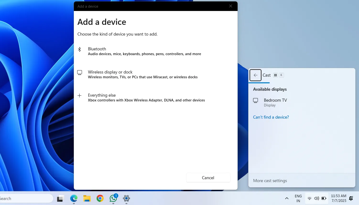 Menu truyền màn hình trên Windows 11