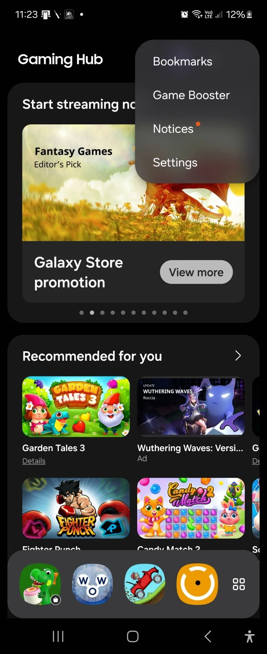 Menu ứng dụng Game Booster trên Samsung Galaxy Z Flip 6 hiển thị tùy chọn Tạm dừng Sạc USB PD