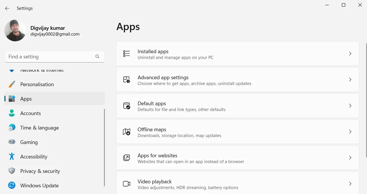 Mở Ứng dụng đã cài đặt qua menu Cài đặt Windows 11