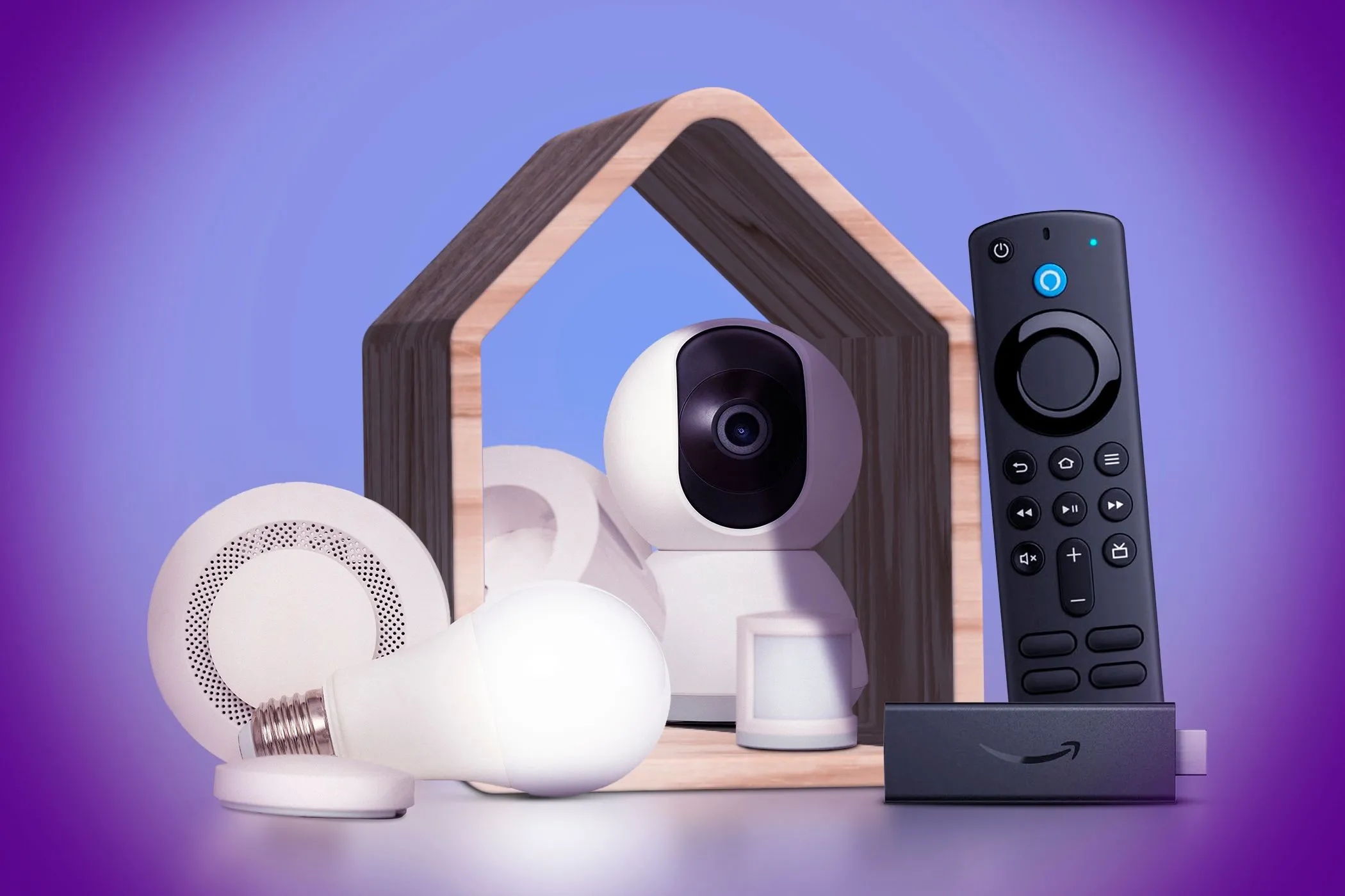 Một số thiết bị nhà thông minh phổ biến như camera an ninh, bóng đèn thông minh, nút cảm biến và thiết bị truyền phát, minh họa cho tầm quan trọng của bảo mật IoT trong Wi-Fi 7.