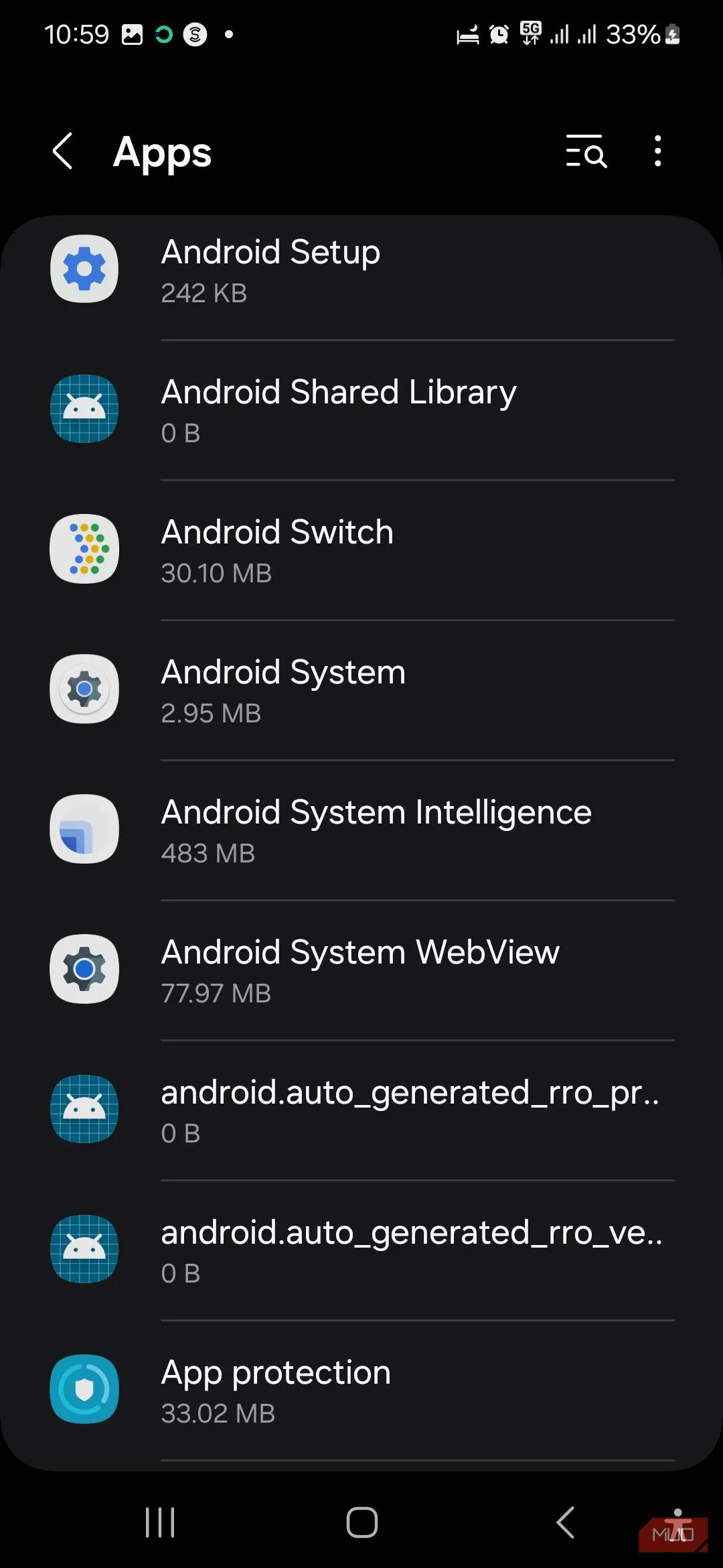 Mục Hệ thống Android (Android System) trong danh sách Ứng dụng hệ thống