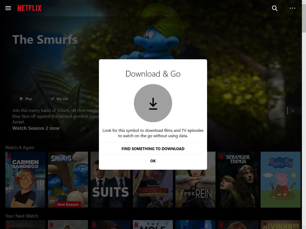 Người dùng đang xem các bộ phim đã tải xuống trên ứng dụng Netflix Windows, thể hiện tính năng xem offline hiệu quả.