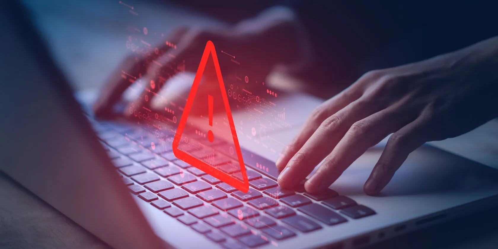 Người dùng laptop đối mặt với cảnh báo bảo mật, nhấn mạnh rủi ro từ việc đoán câu trả lời