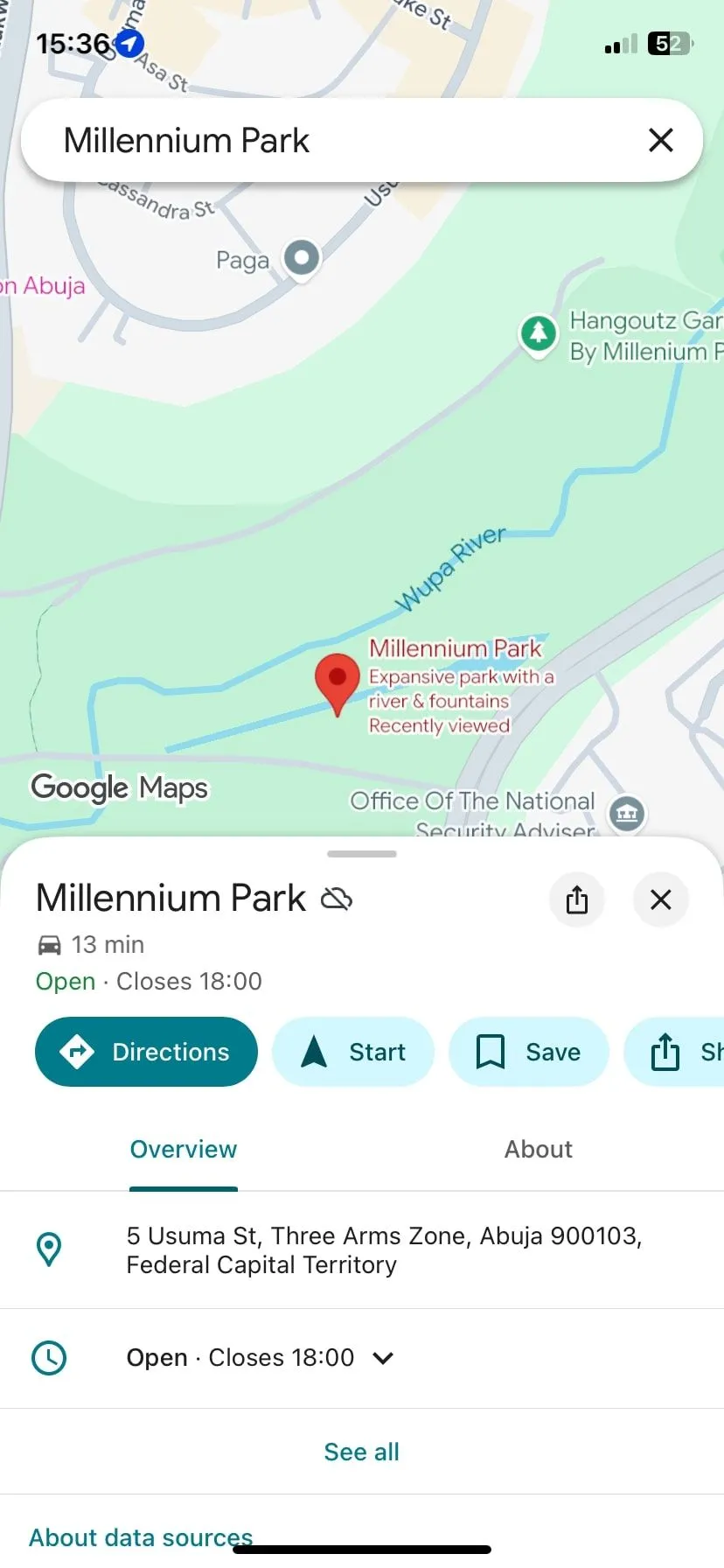 Người dùng tìm kiếm địa điểm trên Google Maps khi đã tải bản đồ offline