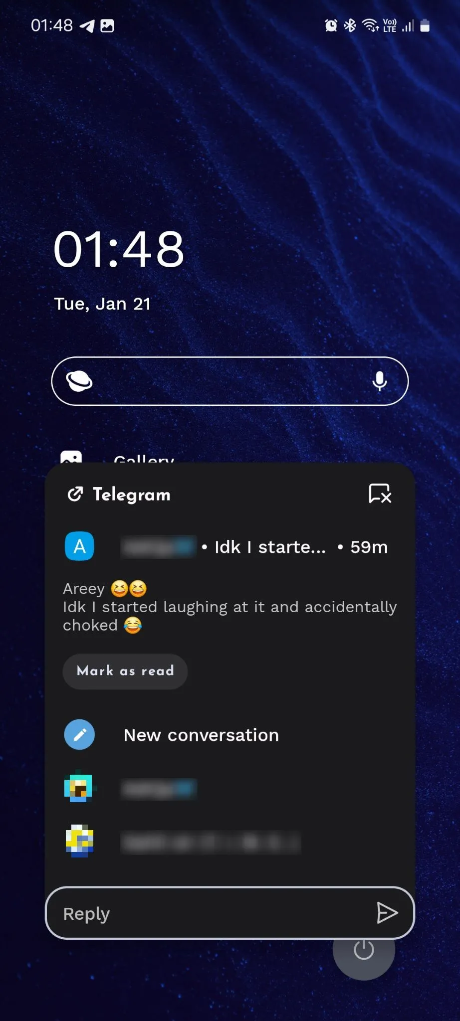 niagara launcher trả lời tin nhắn telegram từ màn hình chính