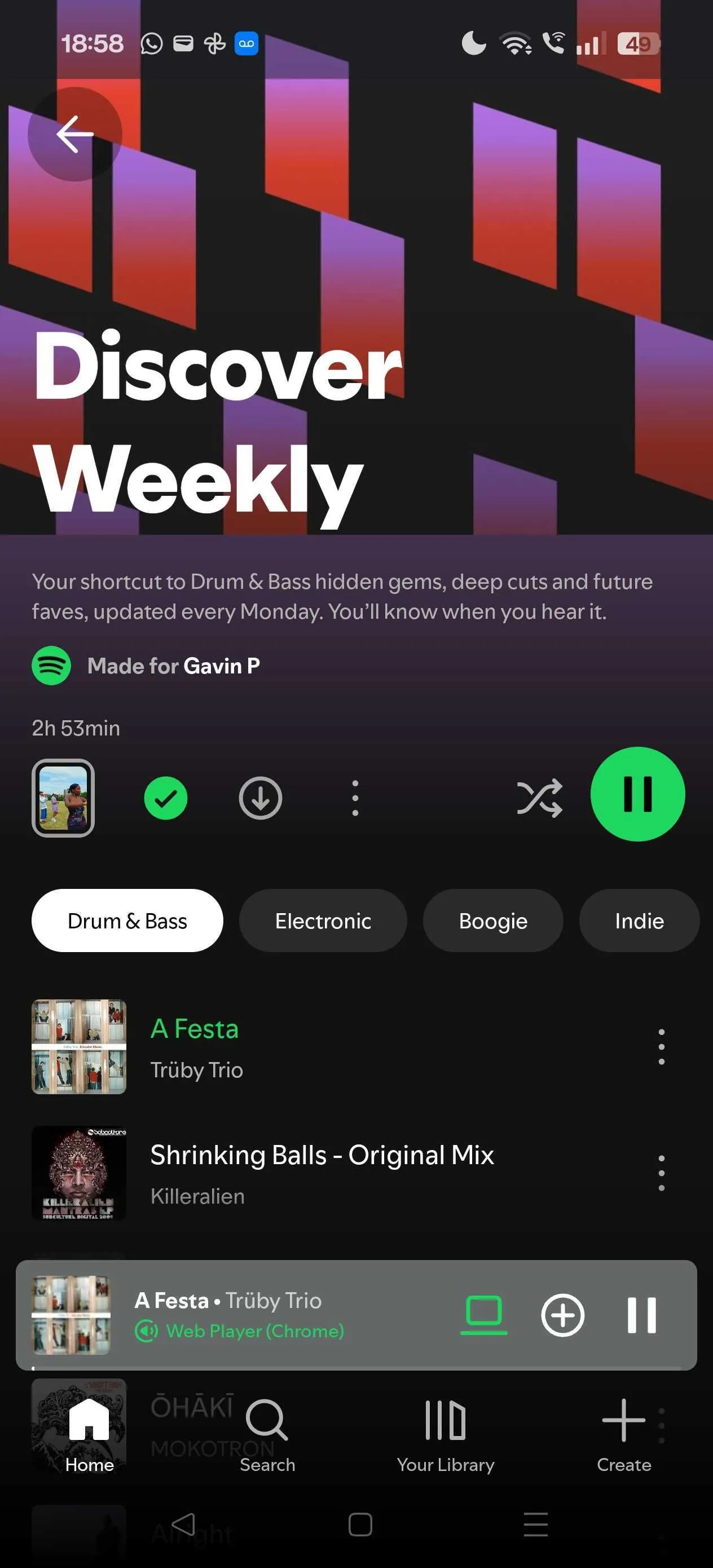 Playlist Discover Weekly của Spotify trên điện thoại với tùy chọn điều chỉnh thể loại nhạc