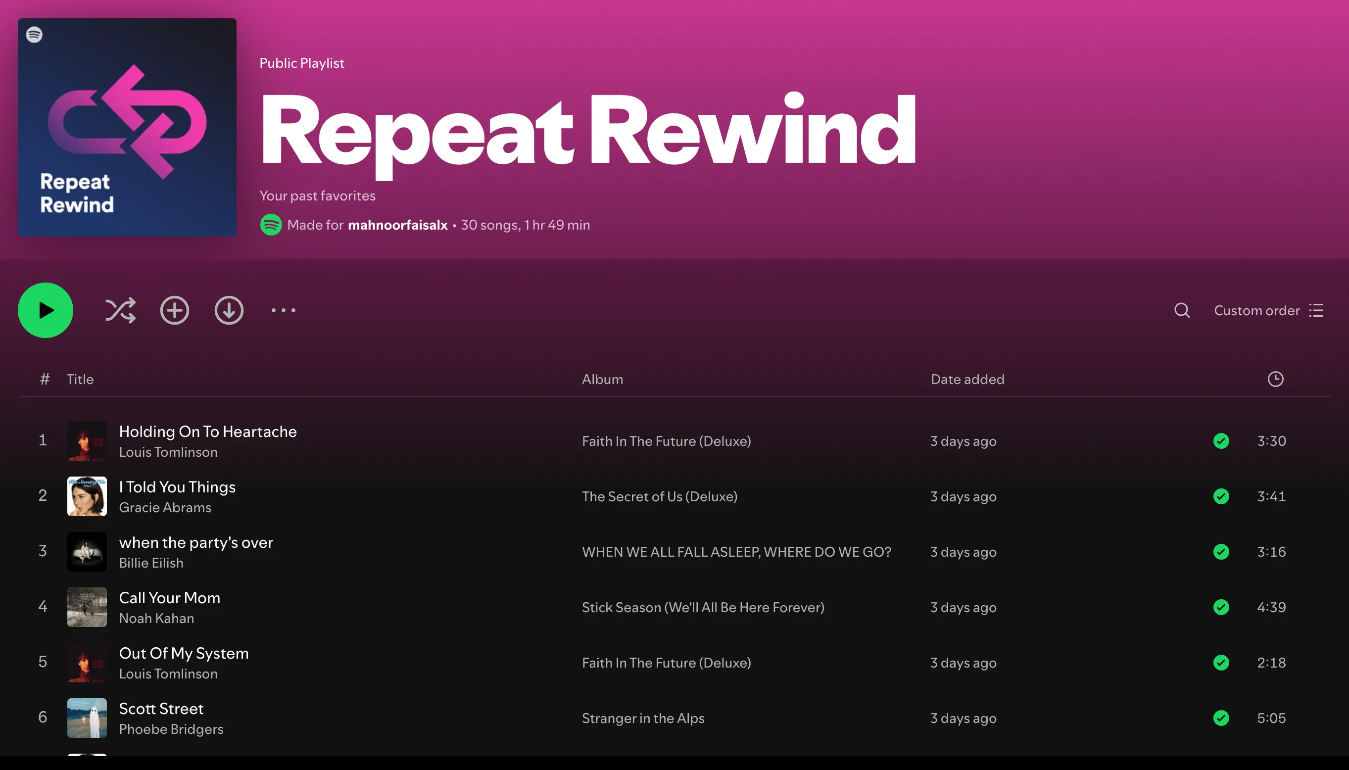 playlist Repeat Rewind trên Spotify hiển thị những bài hát đã từng được nghe nhiều