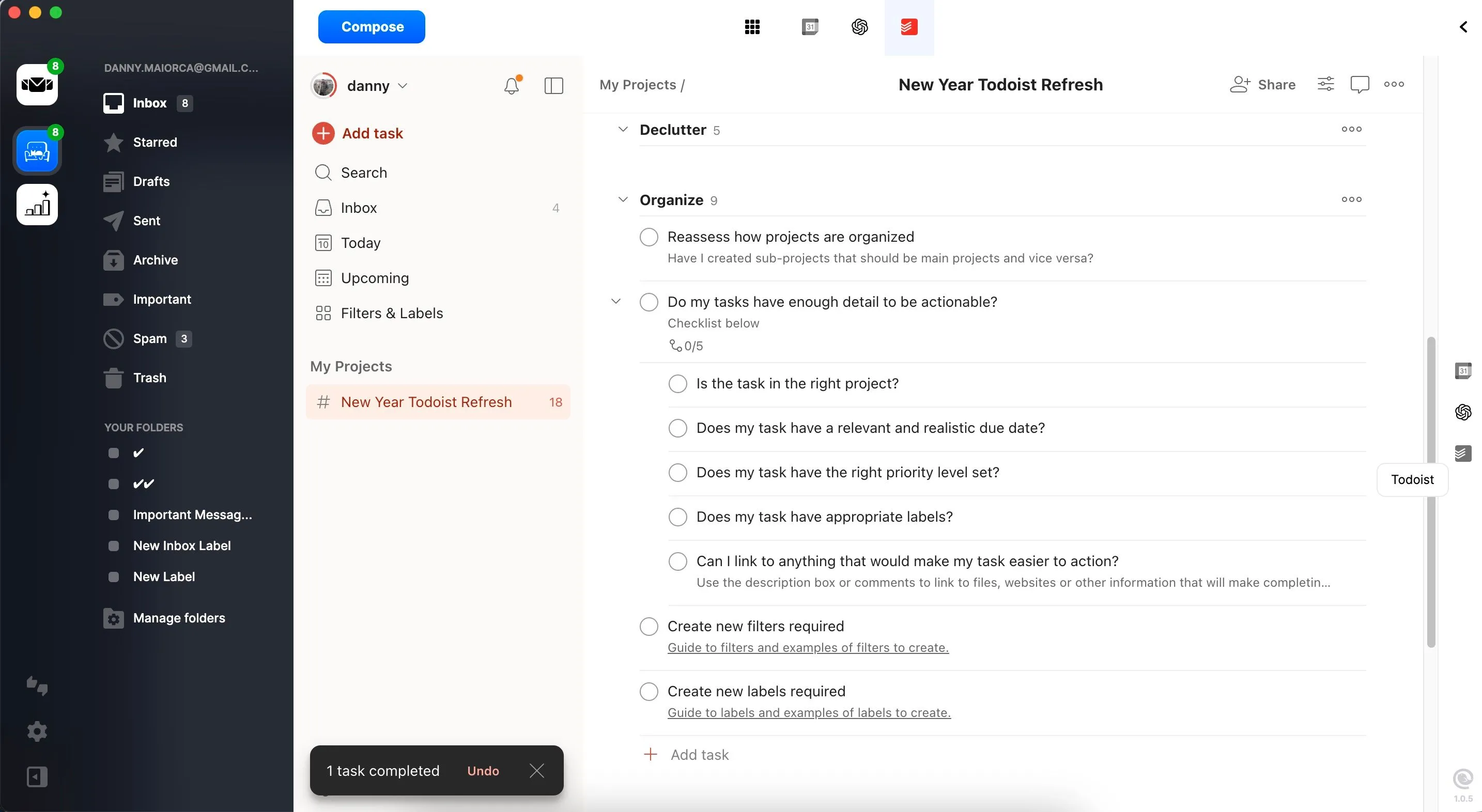 Quản lý công việc và nhiệm vụ với Todoist ngay trong ứng dụng Mailbird