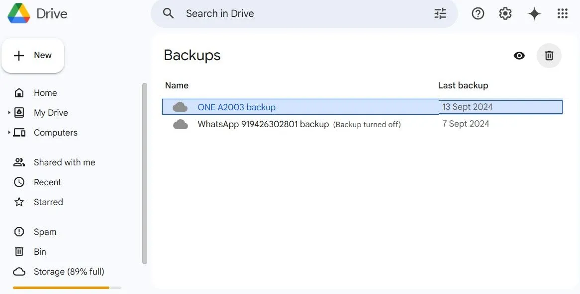 Quản lý và xóa các bản sao lưu điện thoại cũ trên Google Drive