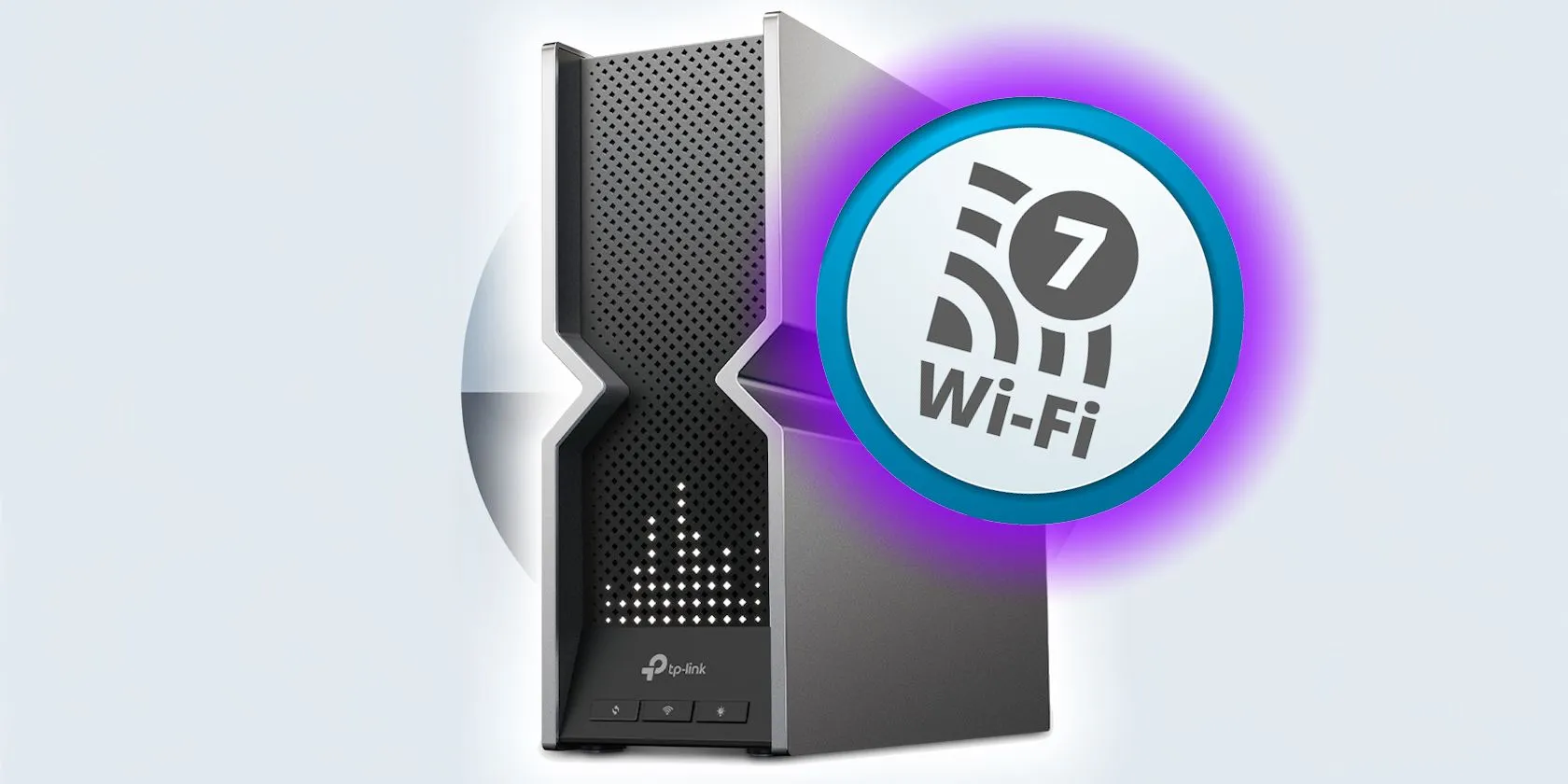 Router Wi-Fi 7 TP-Link với logo chuẩn Wi-Fi 7, biểu tượng cho khả năng kết nối đa băng tần MLO nâng cao.