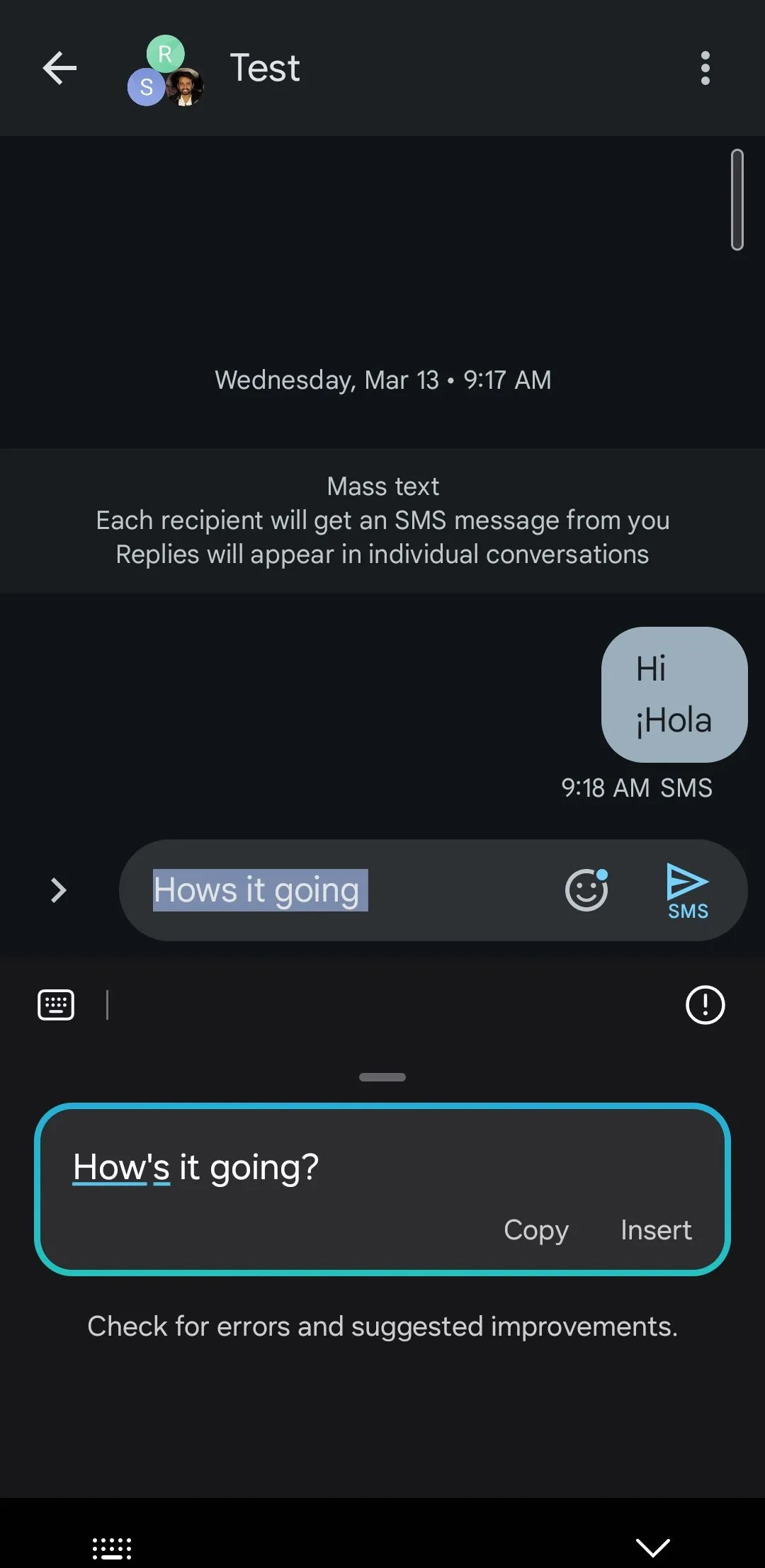 Samsung Keyboard sửa lỗi ngữ pháp trong tin nhắn trên điện thoại Galaxy