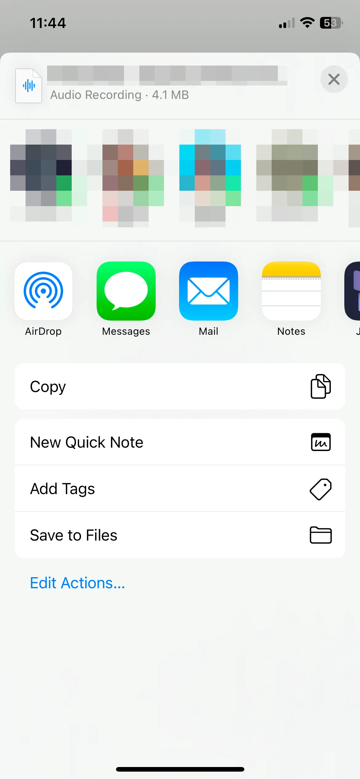 Sao chép tệp âm thanh vào Clipboard từ menu chia sẻ của ứng dụng Tệp trên iPhone